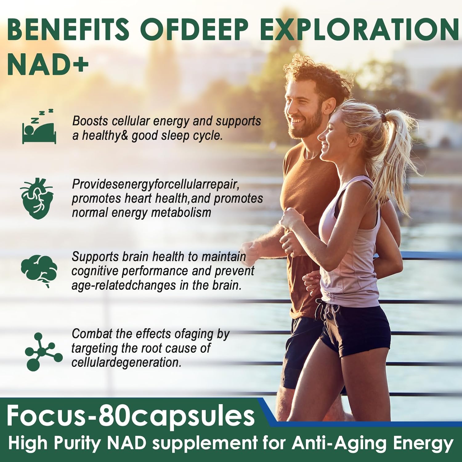 High Purity NAD+ Supplement with Liposomal Nicotinamide Riboside, Resveratrol, and Quercetin - 80 Capsules for Energy, Anti-Aging, and Focus