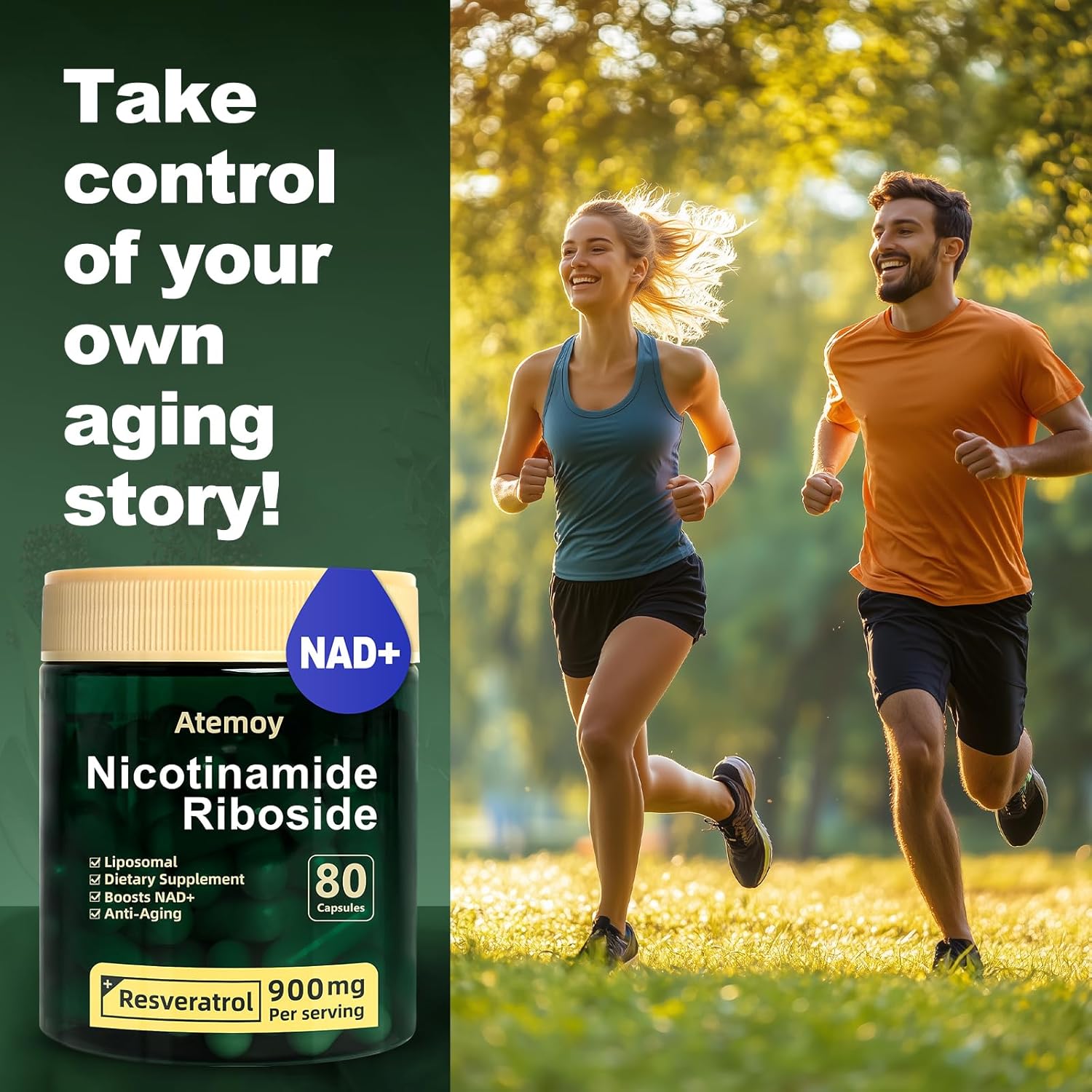 High Purity NAD+ Supplement with Liposomal Nicotinamide Riboside, Resveratrol, and Quercetin - 80 Capsules for Energy and Focus