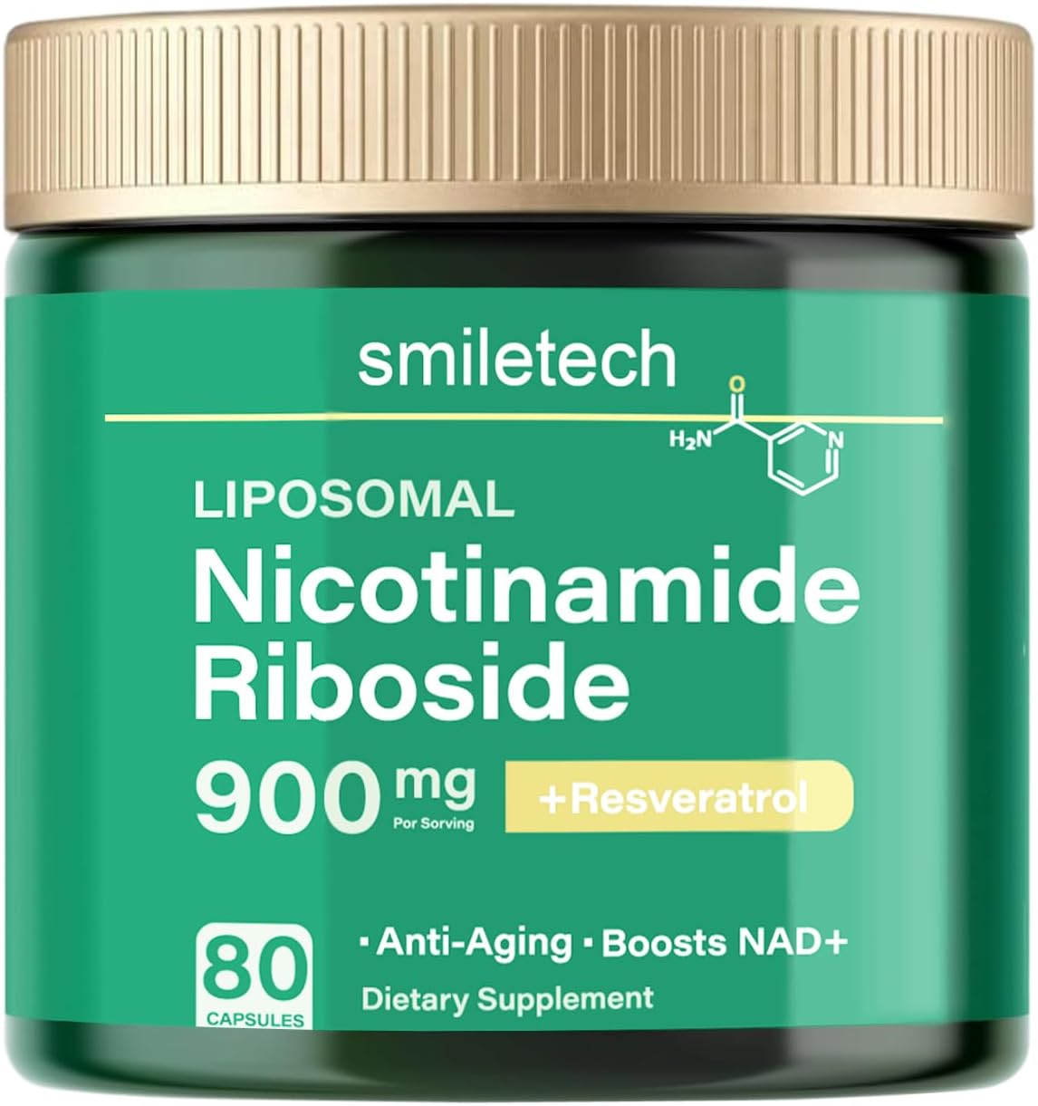 High Purity NAD Supplement with Nicotinamide Riboside and Liposomal Resveratrol for Anti-Aging and Energy Boost