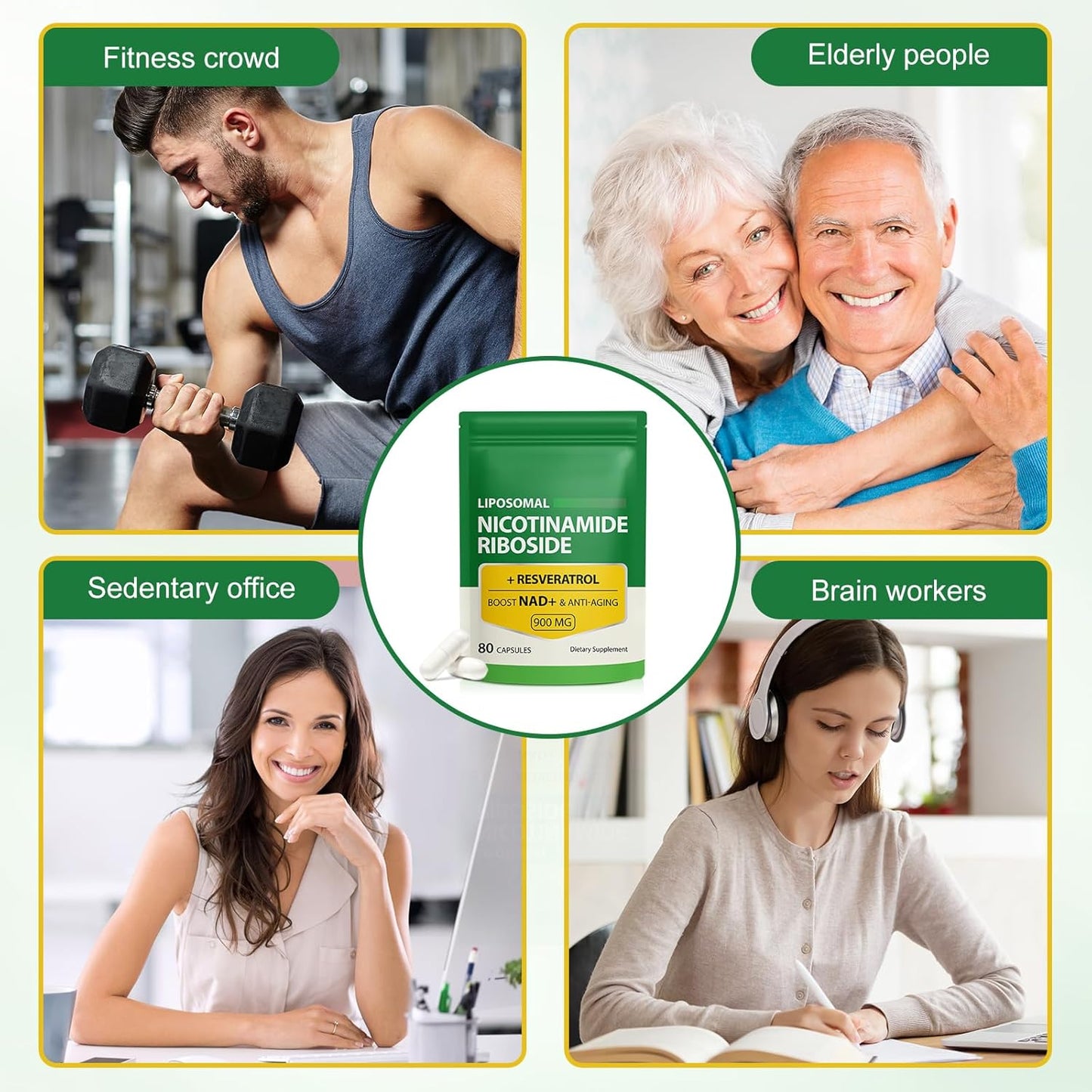 High Purity NAD Supplement with Nicotinamide Riboside, Resveratrol, and Quercetin - Enhance Anti-Aging, Focus, and Energy - 160 Capsules (2 Bags)