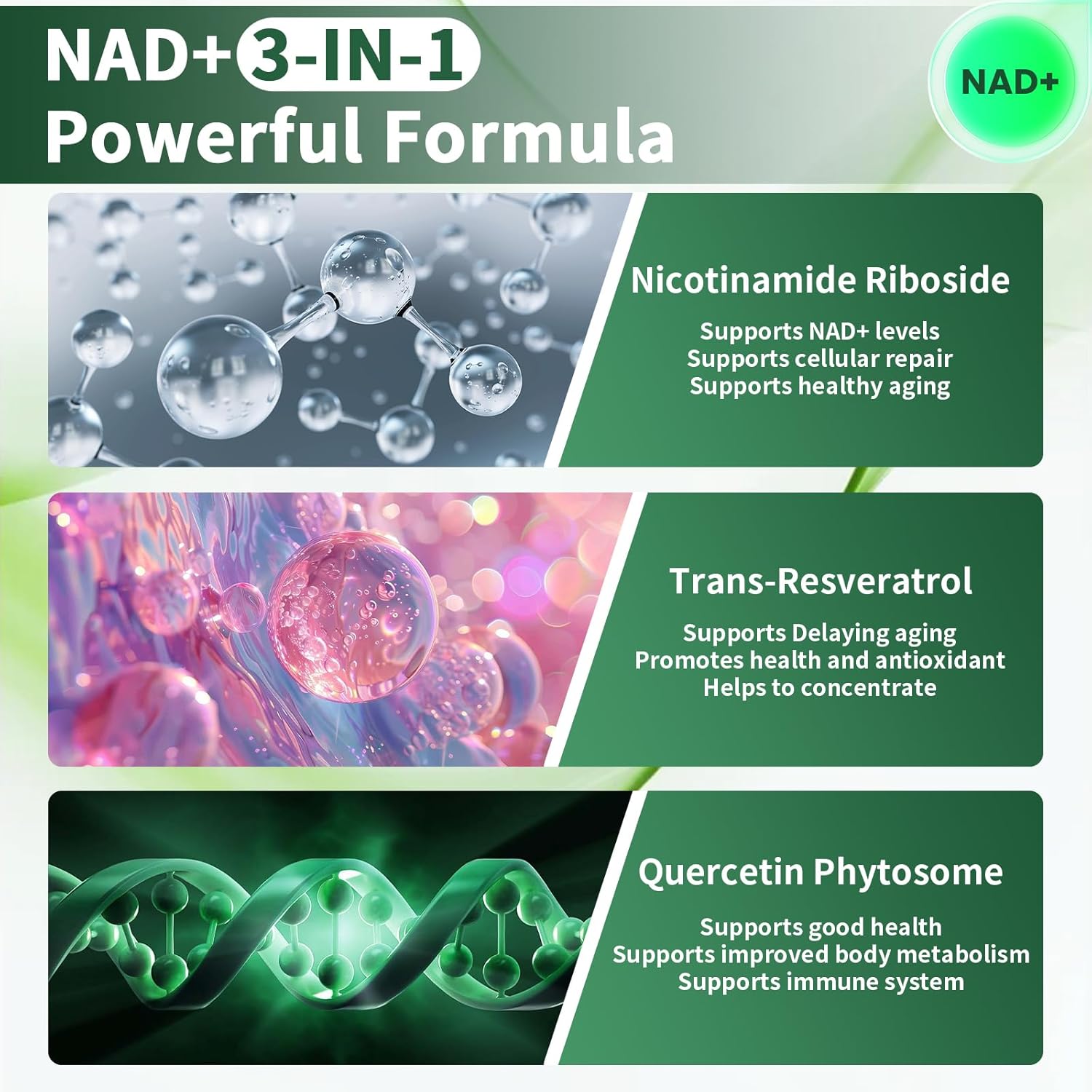 High Purity NAD+ Supplement with NMN, Resveratrol, Quercetin - 900mg Liposomal Nicotinamide Riboside for Anti-Aging, Energy, Focus - 80 Capsules