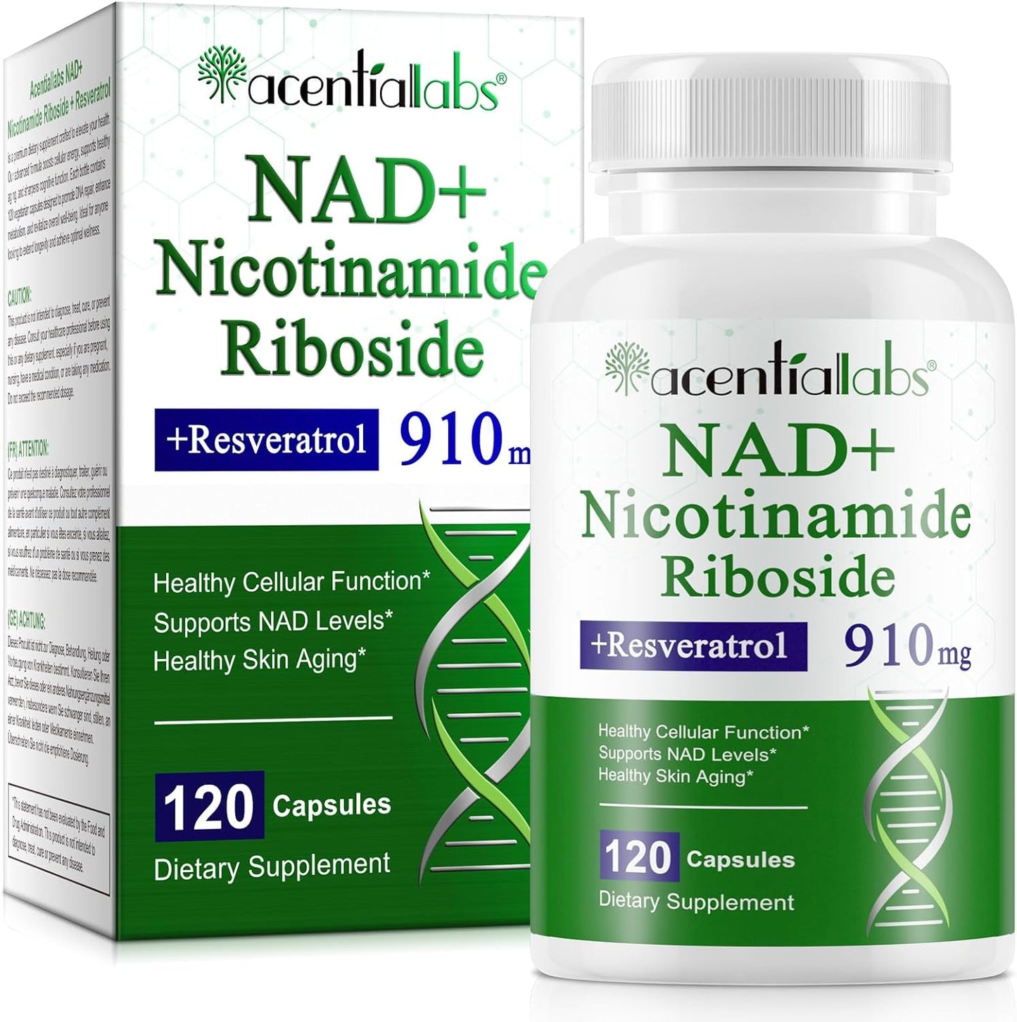 High Purity NAD Supplement with Resveratrol for Healthy Cellular Function - 910mg - 120 Capsules