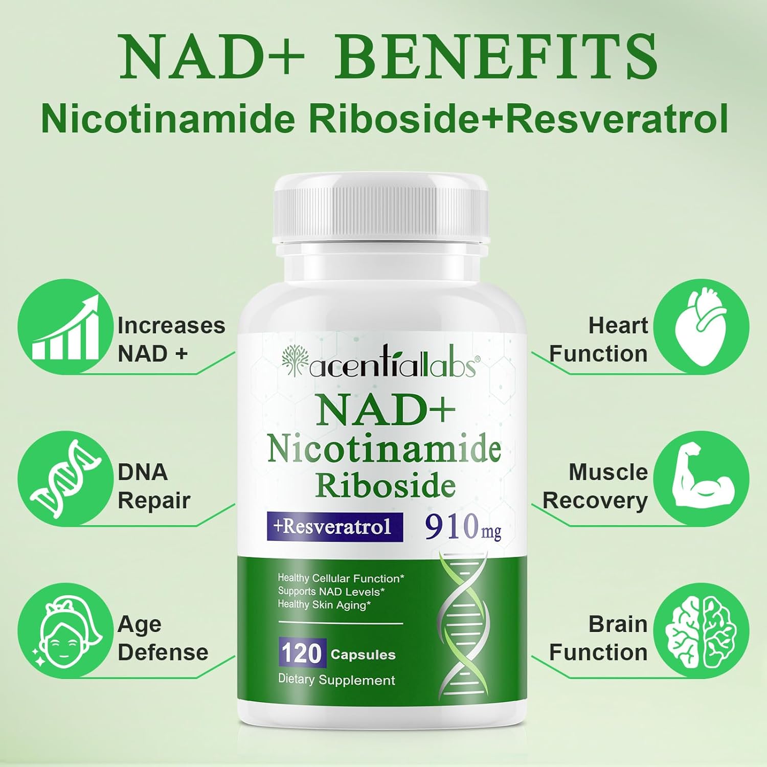 High Purity NAD Supplement with Resveratrol for Healthy Cellular Function - 910mg - 120 Capsules