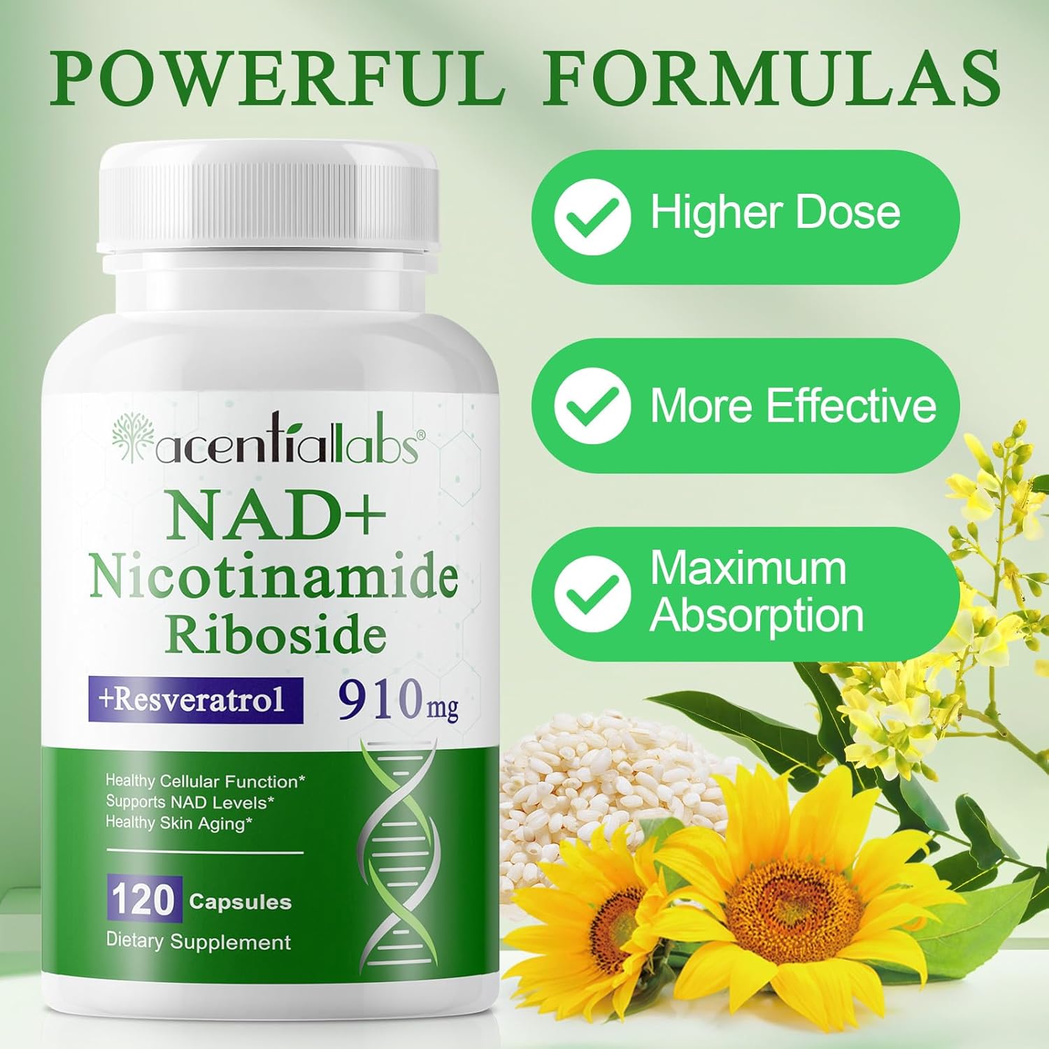 High Purity NAD Supplement with Resveratrol for Healthy Cellular Function - 910mg - 120 Capsules