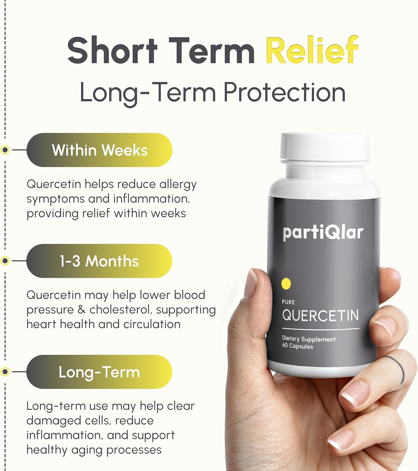 High Purity Quercetin Supplement - 500mg per Capsule - 60 Capsules - Third Party Tested - Promotes Overall Health & Wellbeing
