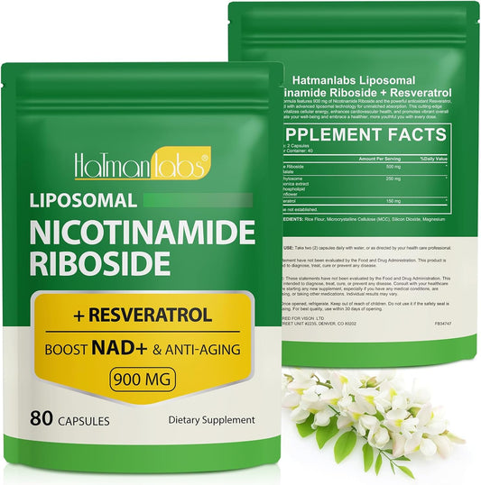 High Purity Resveratrol NAD Supplement for Skin Tag Removal and Anti-Aging - Liposomal Nicotinamide Riboside 900mg - 80 Capsules