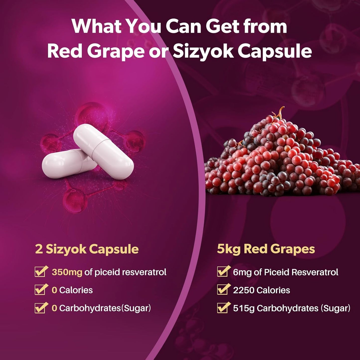 High Purity Sizyok Piceid Resveratrol & NAD+ Cell Regenerator Supplement - Heart Health Support, Blood Flow Boost, Cellular Energy, Metabolism - Red Grape Powder, 45 Day Supply