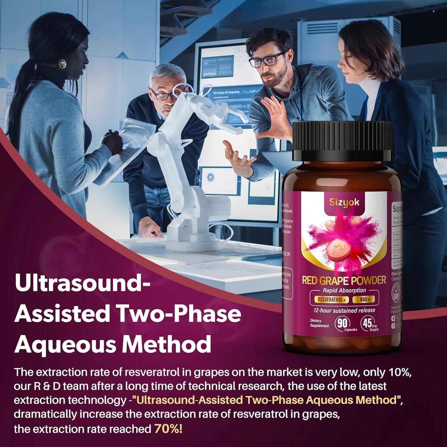 High Purity Sizyok Piceid Resveratrol & NAD+ Cell Regenerator Supplement - Heart Health Support, Blood Flow Boost, Cellular Energy, Metabolism - Red Grape Powder, 45 Day Supply