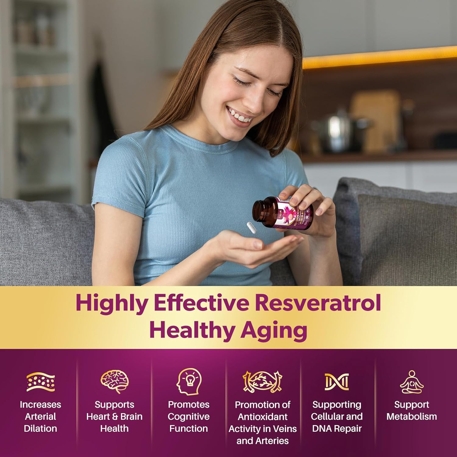 High Purity Sizyok Piceid Resveratrol & NAD+ Supplement for Heart Health, Blood Flow, Energy, Metabolism - Red Grape Powder, 45 Day Supply