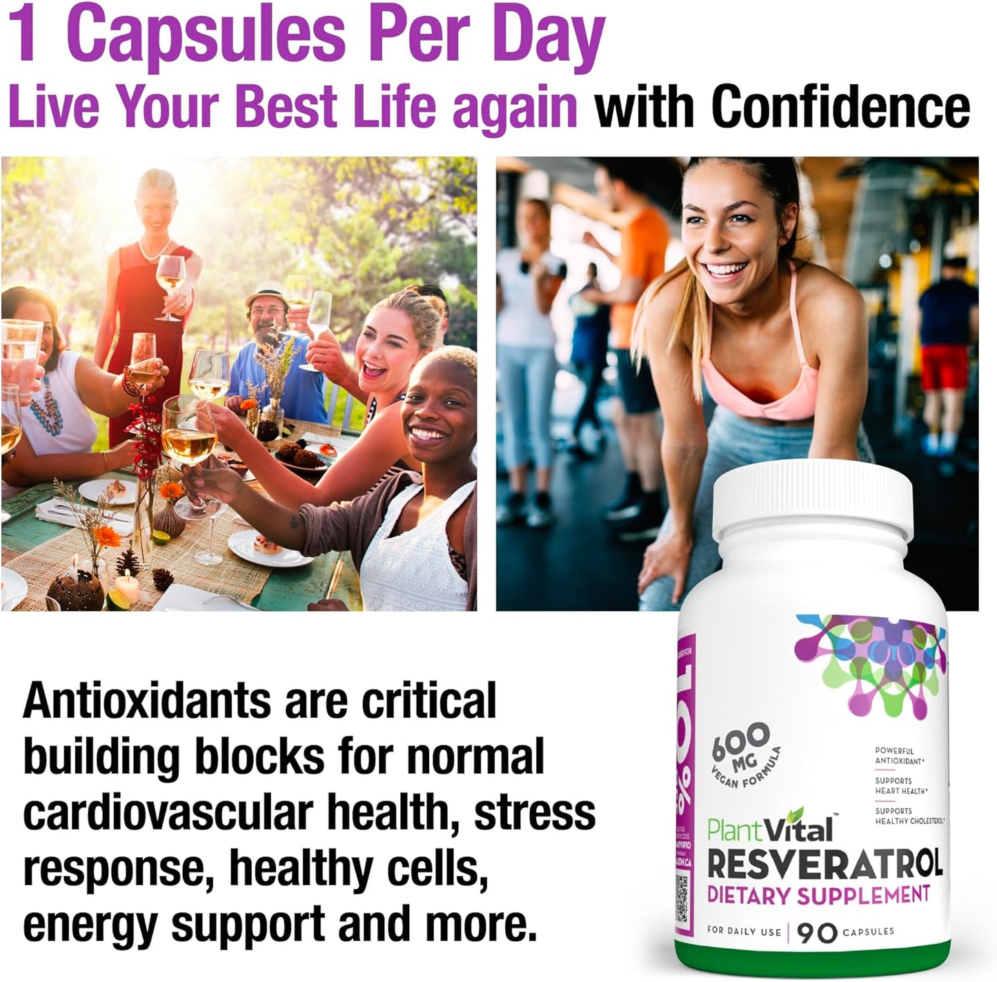 High Purity Trans Resveratrol 600mg Capsules - 90 Vegan Antioxidant Supplement - Non-GMO, Gluten-Free