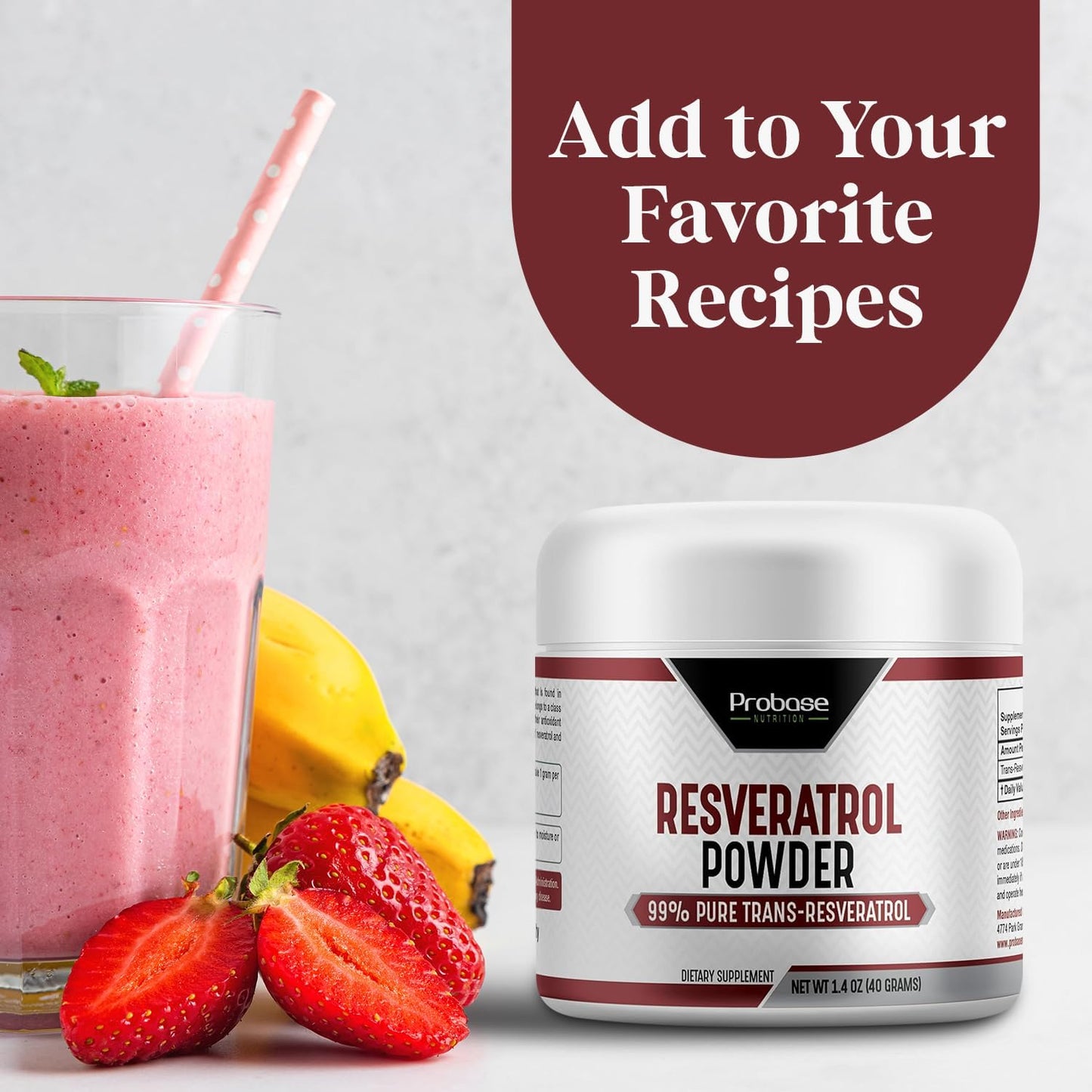 High Purity Trans Resveratrol Powder Supplement for Age Support - 40-Day Supply, 40g