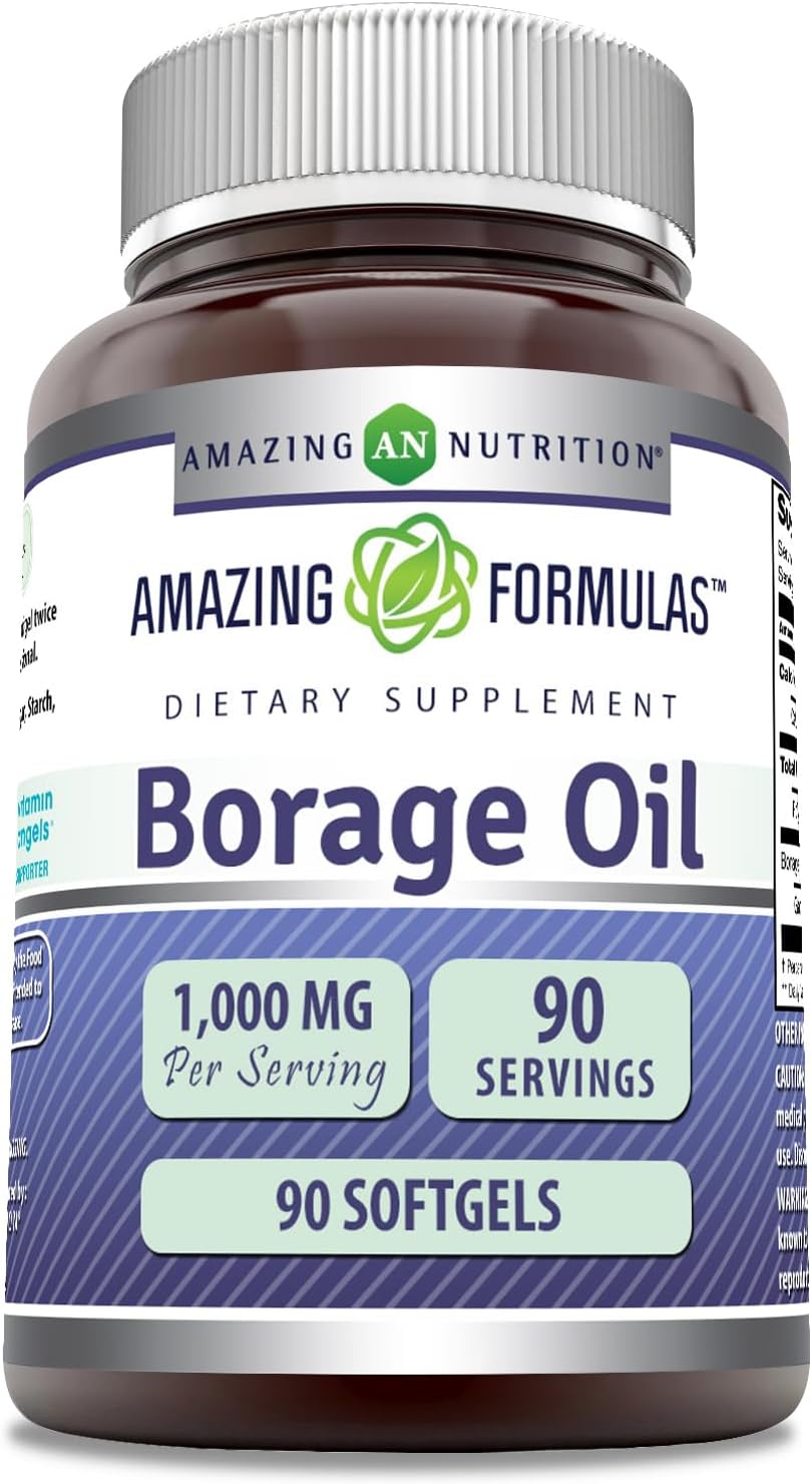 High-Quality 1000mg Borage Oil Supplement Softgels - 90 Count - Non-GMO & Gluten-Free - Made in USA by Amazing Nutrition