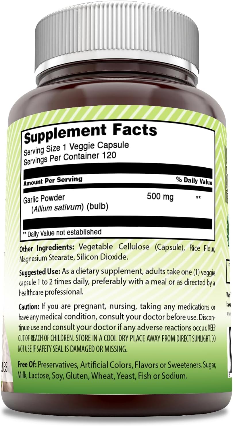 High-Quality 500 mg India Garlic Supplement in 120 Veggie Capsules | Non-GMO and Gluten-Free Formula