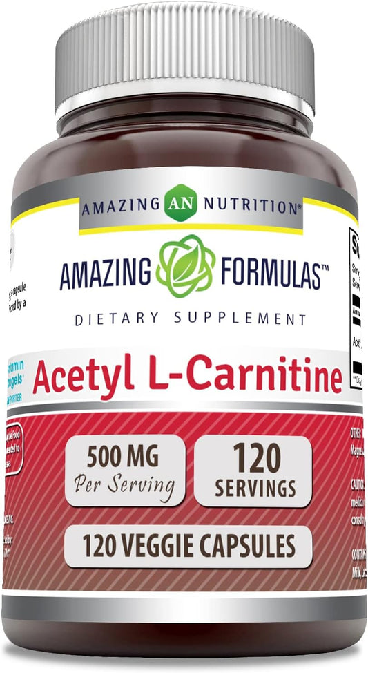 High-Quality Acetyl L-Carnitine HCL Supplement | 500mg Per Serving | 120 Veggie Capsules | Non-GMO | Gluten Free | USA-Made