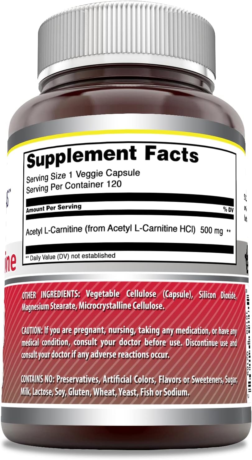 High-Quality Acetyl L-Carnitine HCL Supplement | 500mg Per Serving | 120 Veggie Capsules | Non-GMO | Gluten Free | USA-Made