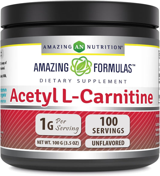High-Quality Acetyl L-Carnitine Powder Supplement - 100 Servings - Non-GMO & Gluten Free - Made in USA - 100g