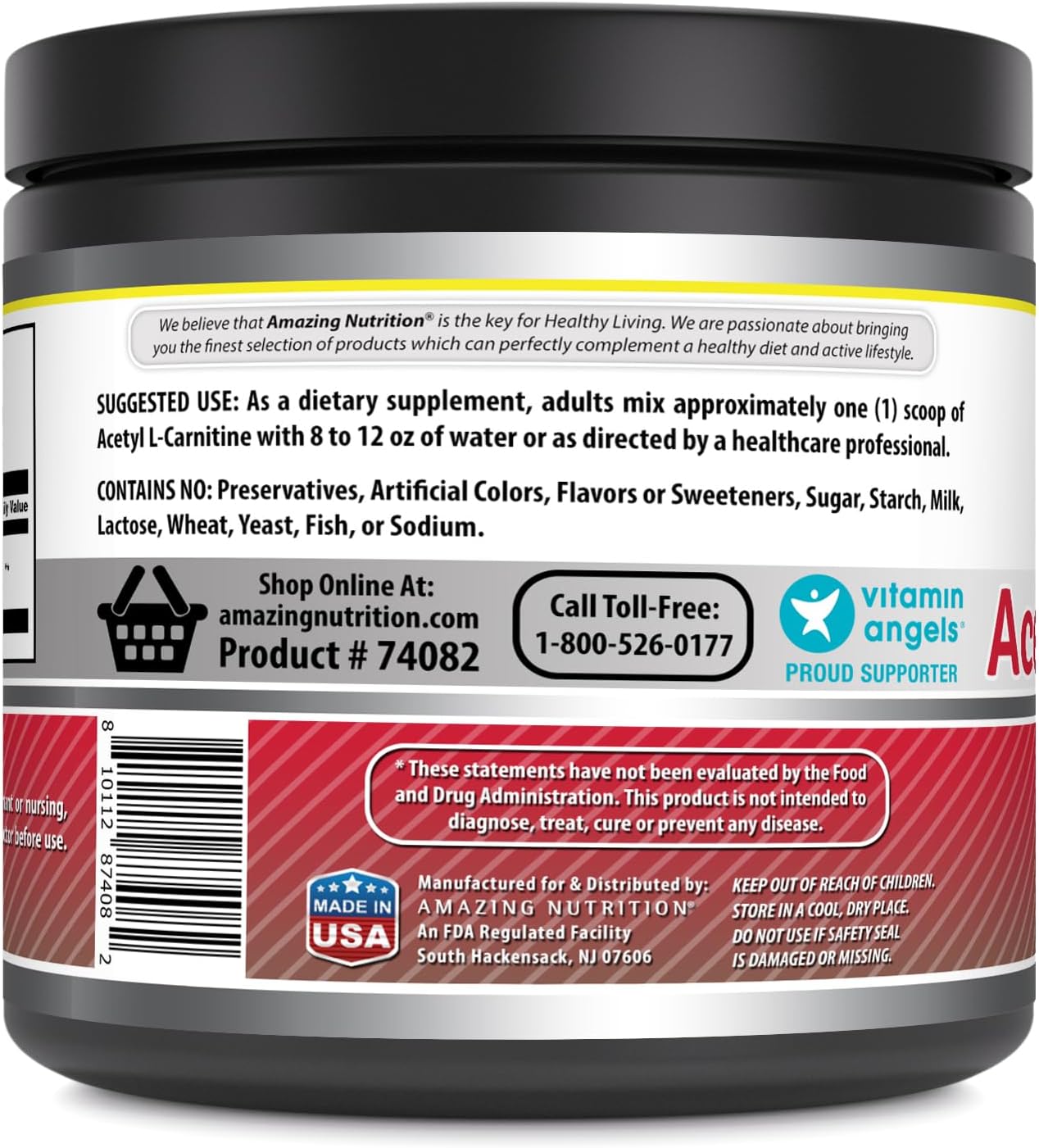 High-Quality Acetyl L-Carnitine Powder Supplement - 100 Servings - Non-GMO & Gluten Free - Made in USA - 100g