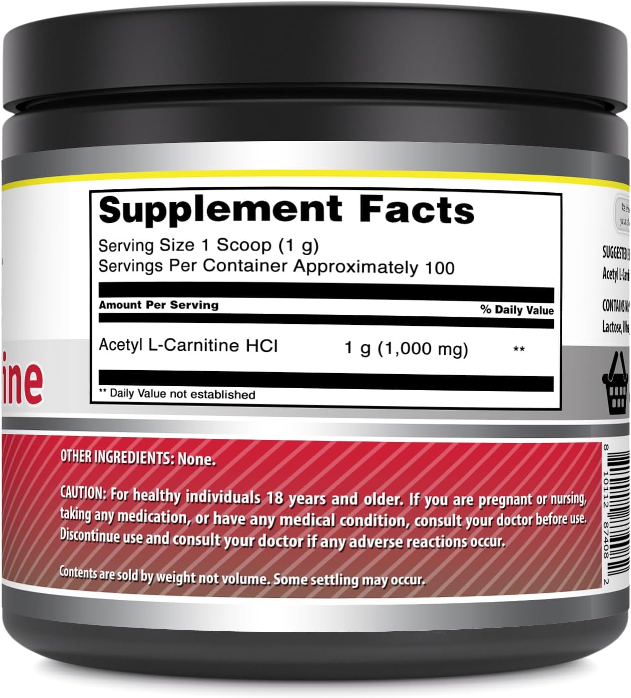High-Quality Acetyl L-Carnitine Powder Supplement - 100 Servings - Non-GMO & Gluten Free - Made in USA - 100g
