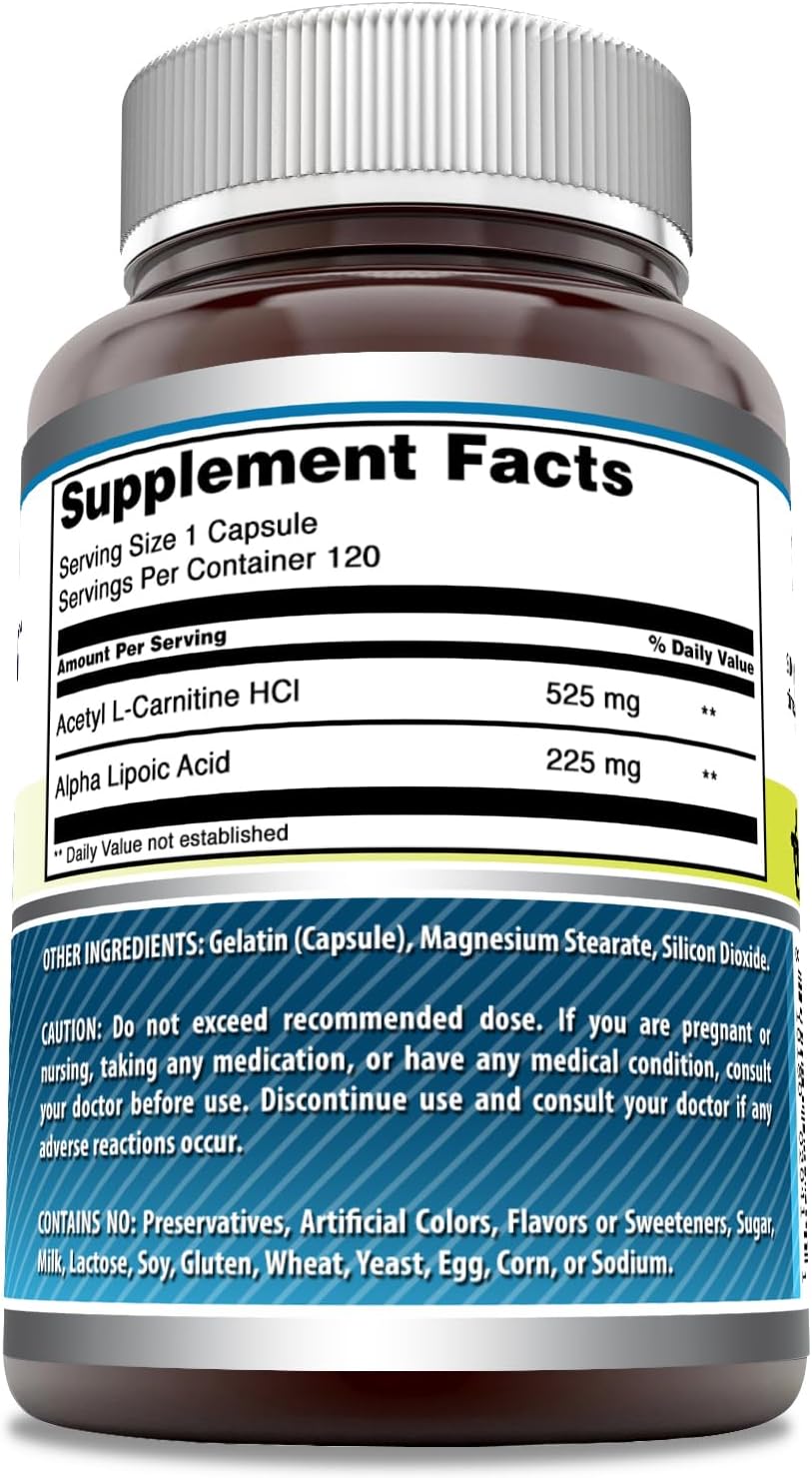 High-Quality ALA/ALC (Alpha Lipoic Acid/Acetyl L-Carnitine) Supplement | 750mg Per Serving | 120 Capsules | Non-GMO & Gluten-Free | Made in USA by Amazing Nutrition