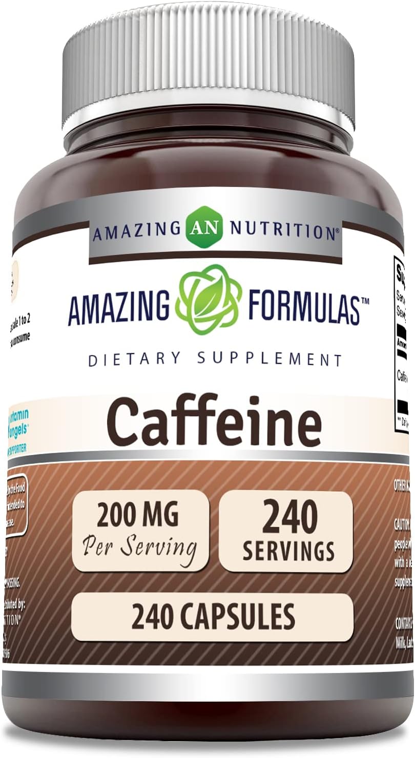 High-Quality Amazing Formulas Caffeine Supplement - 200mg, 240 Capsules - Non-GMO, Gluten-Free - USA-Made