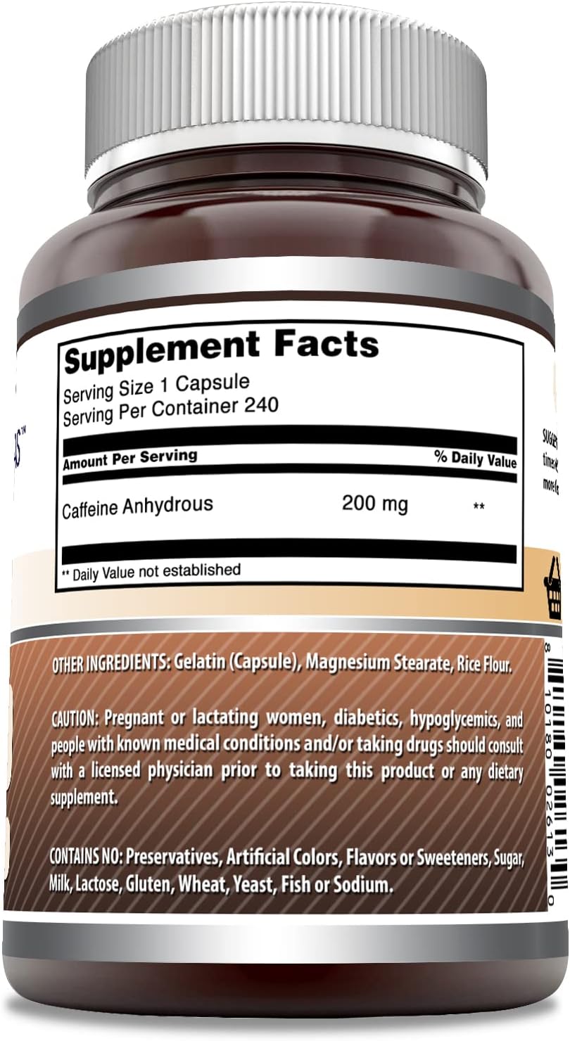 High-Quality Amazing Formulas Caffeine Supplement - 200mg, 240 Capsules - Non-GMO, Gluten-Free - USA-Made