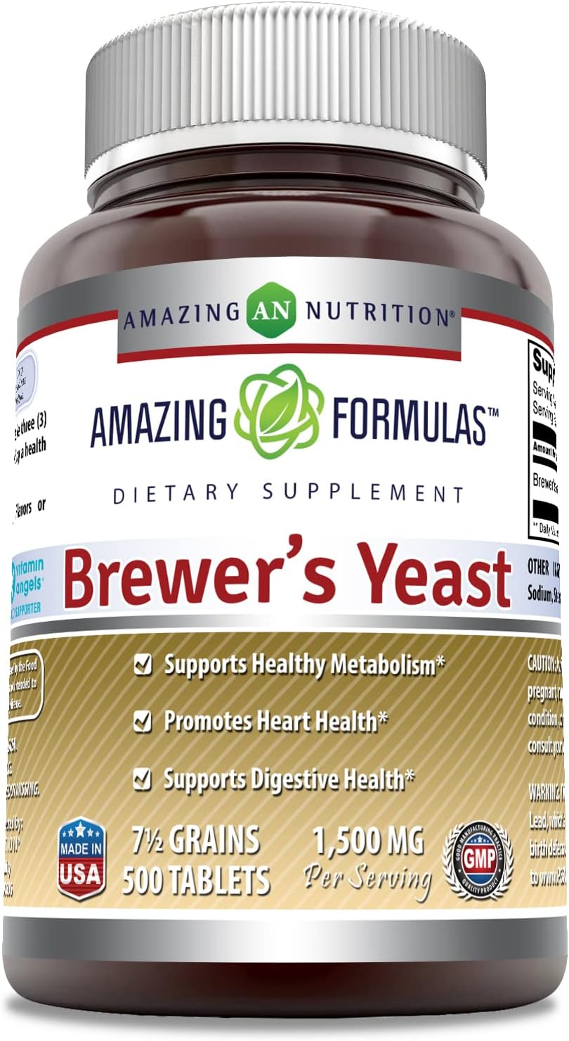 High-Quality Amazing Nutrition Brewers Yeast Supplement 1500mg 500 Tablets | Non-GMO, Gluten Free, Made in USA
