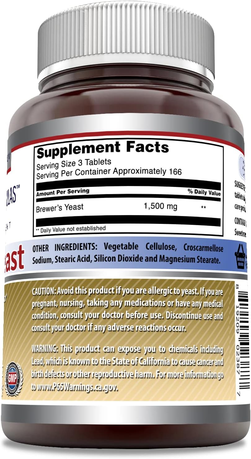High-Quality Amazing Nutrition Brewers Yeast Supplement 1500mg 500 Tablets | Non-GMO, Gluten Free, Made in USA