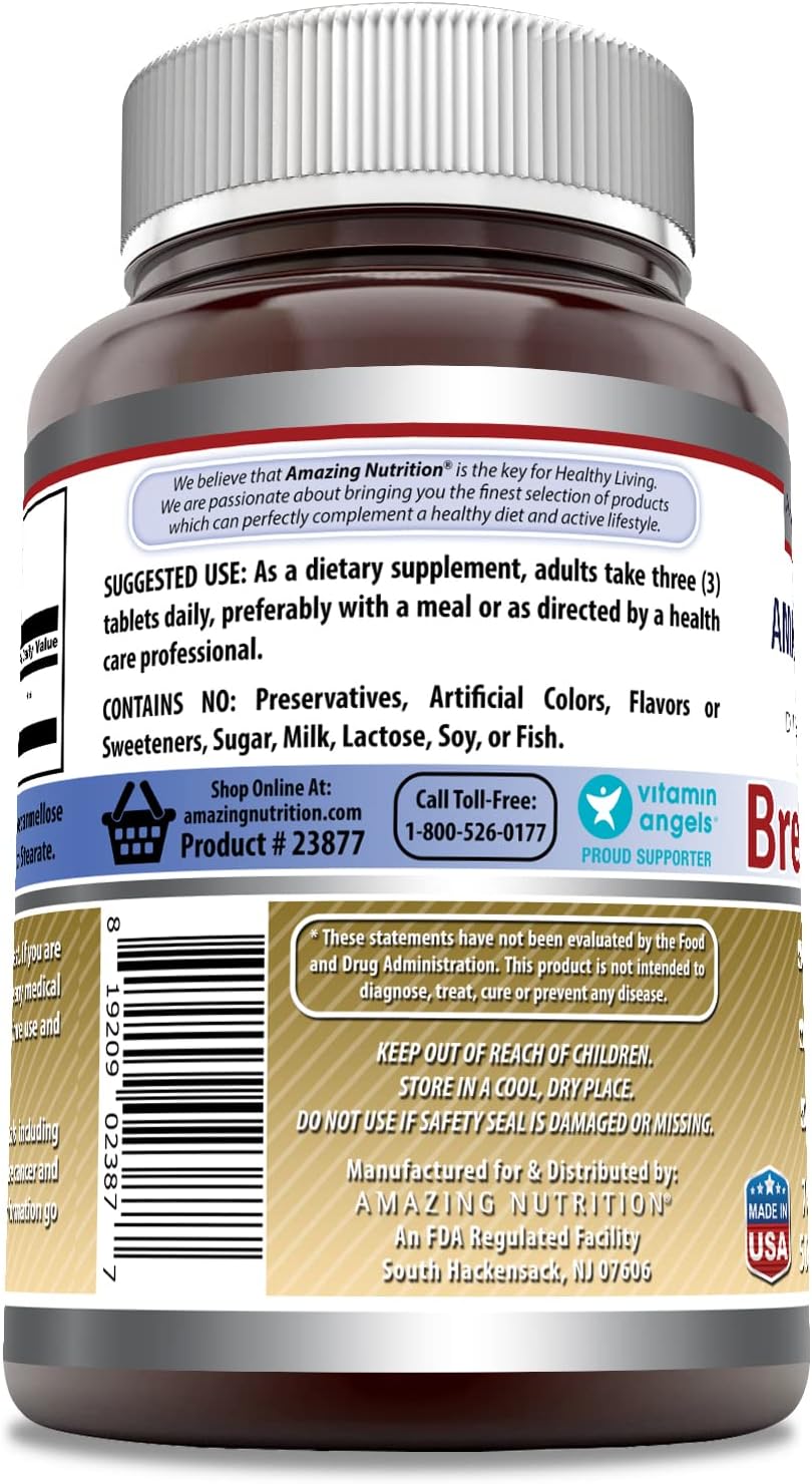 High-Quality Amazing Nutrition Brewers Yeast Supplement 1500mg 500 Tablets | Non-GMO, Gluten Free, Made in USA