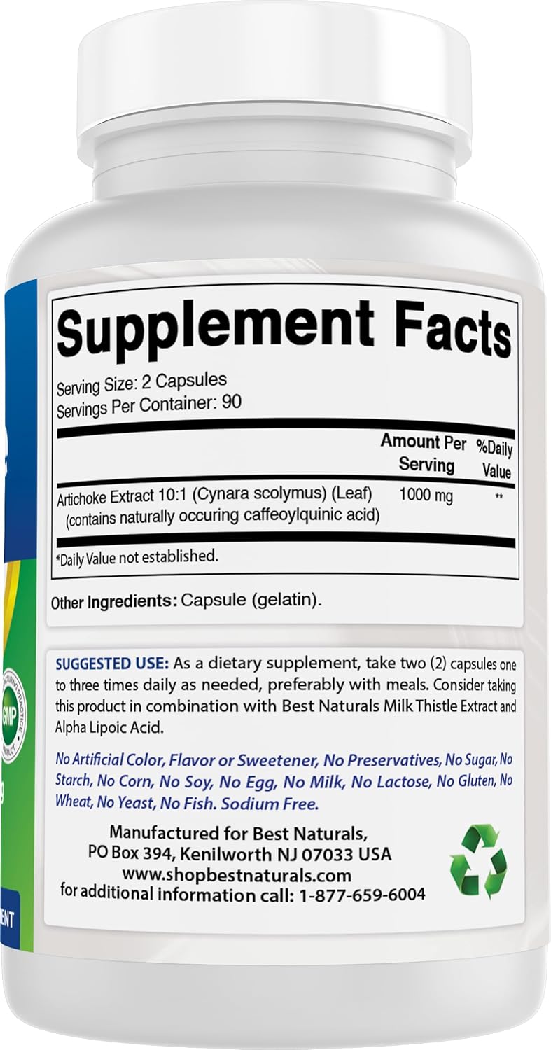 High-Quality Artichoke Extract 1000 mg - 180 Capsules - Certified by 3rd Party Lab Testing