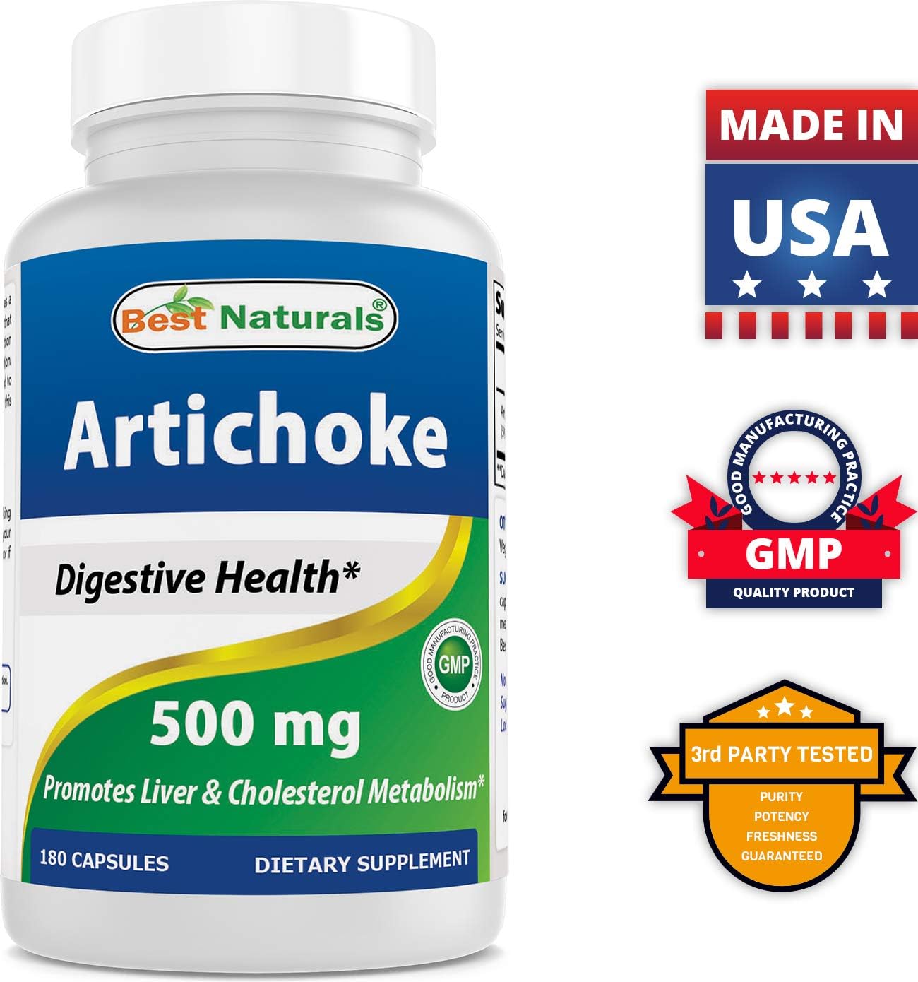 High-Quality Artichoke Extract 1000 mg - 180 Capsules - Certified by 3rd Party Lab Testing