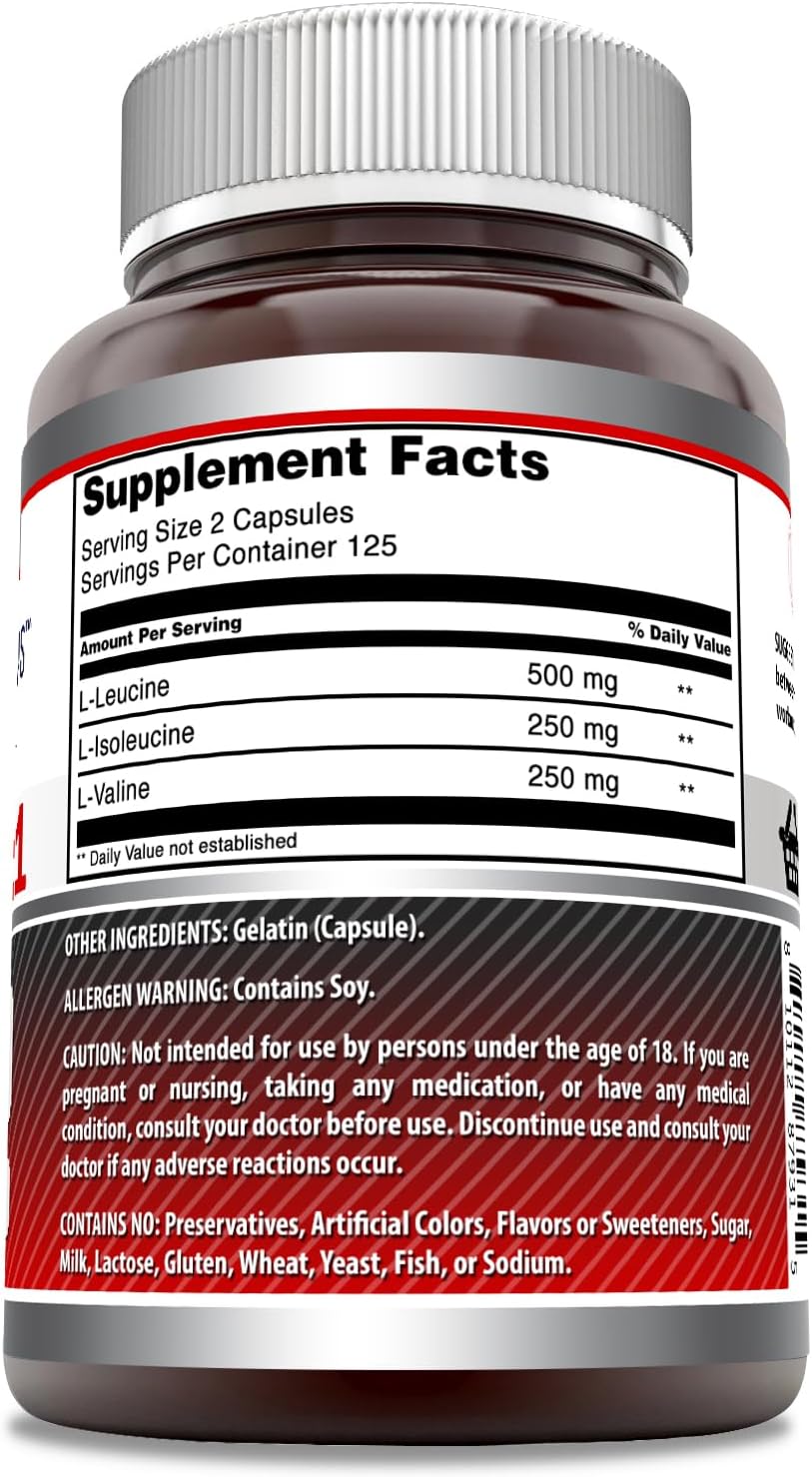 High-Quality BCAA 2:1:1 Capsules Supplement | 1000 Mg Per Serving | Branched Chain Amino Acids | Made in USA (1 Pack, 250 Count)