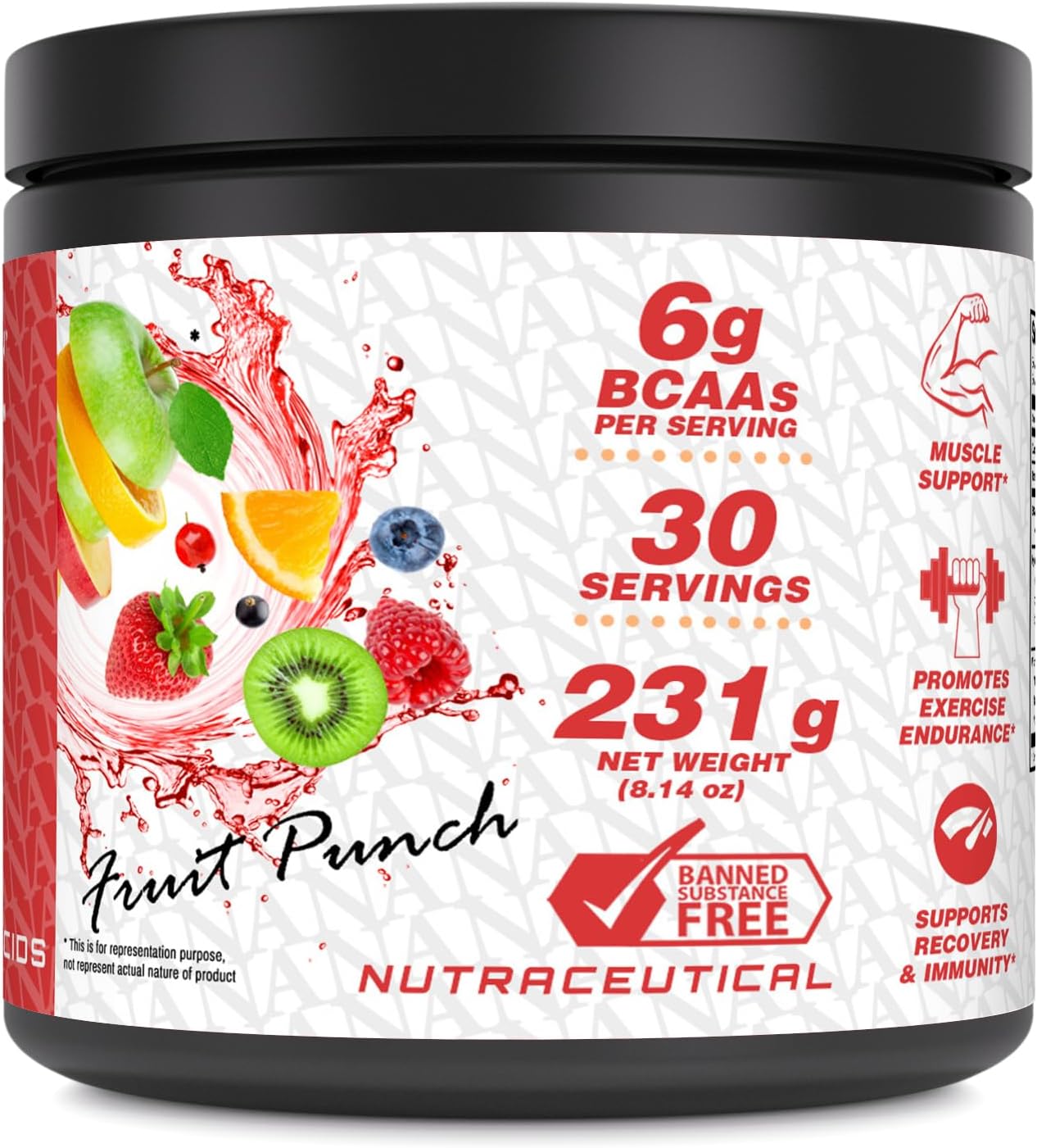 High-Quality BCAA Supplement with 6g per Serving - 30 Servings Natural Fruit Punch Flavor - Made in USA