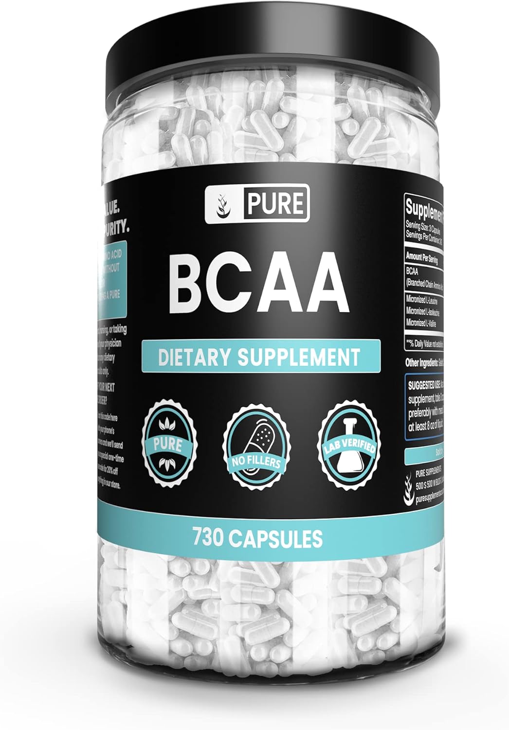 High-Quality BCAA Supplement with Pure Ingredients - 730 Capsules, No Fillers, Lab Verified