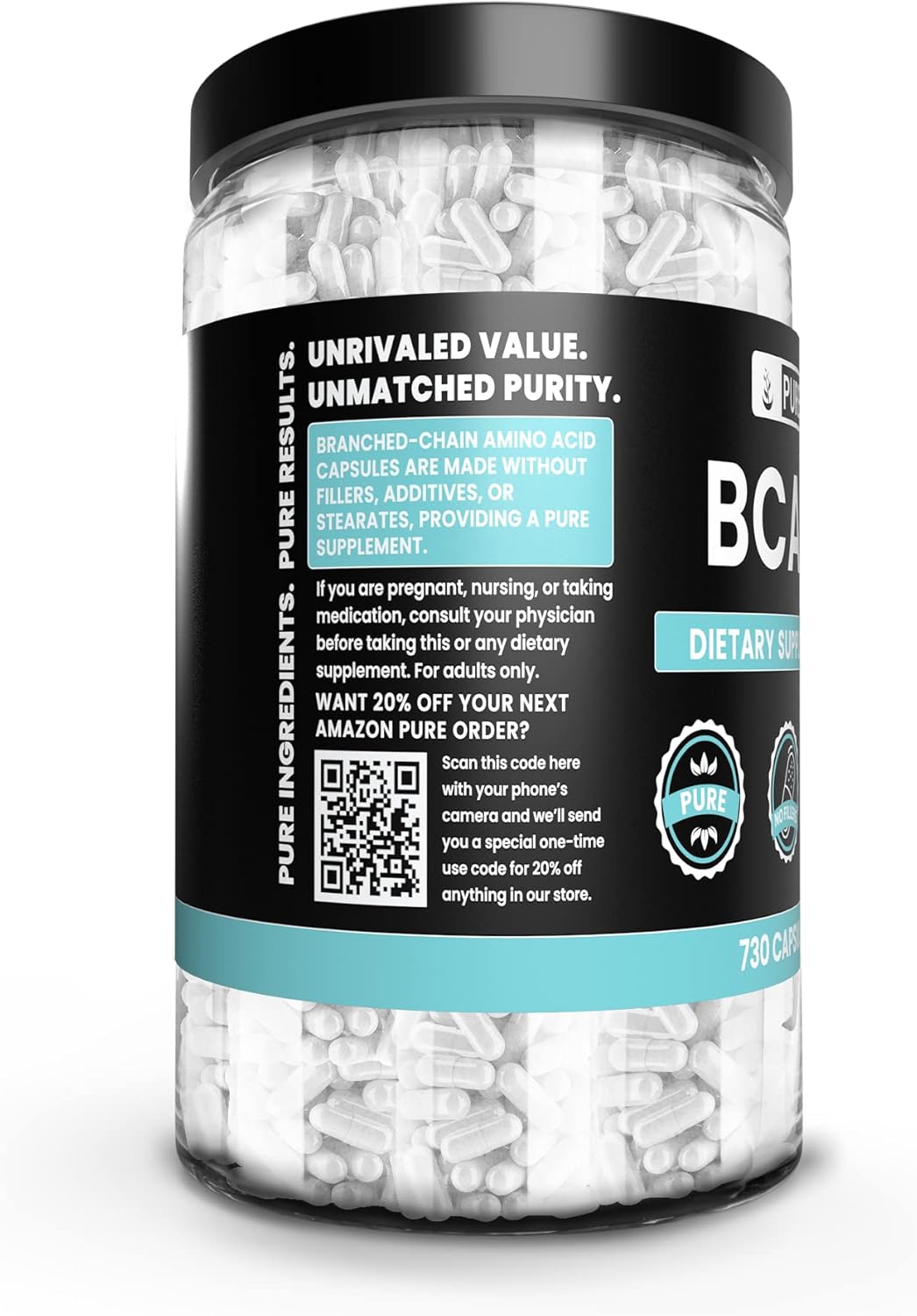 High-Quality BCAA Supplement with Pure Ingredients - 730 Capsules, No Fillers, Lab Verified