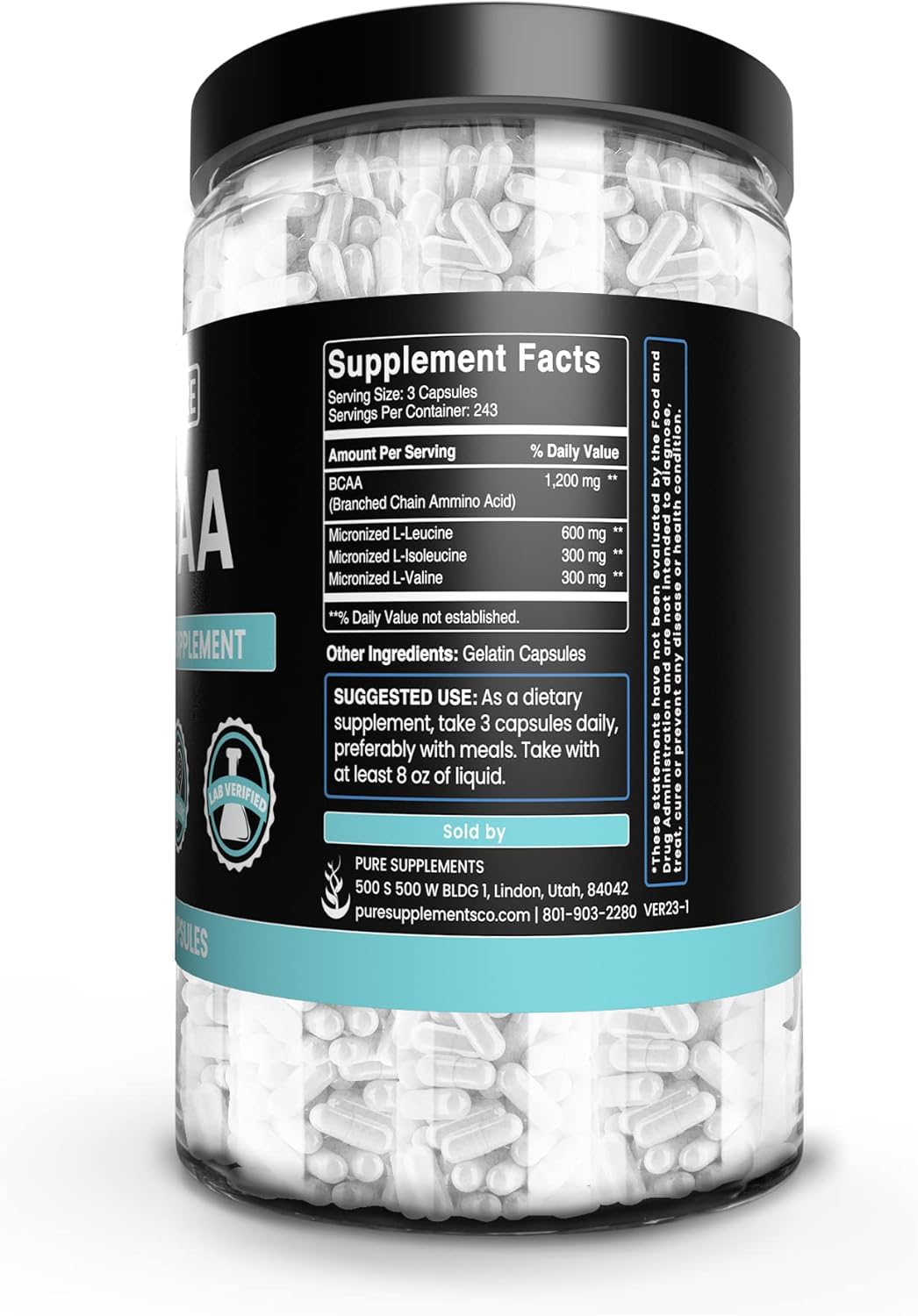 High-Quality BCAA Supplement with Pure Ingredients - 730 Capsules, No Fillers, Lab Verified