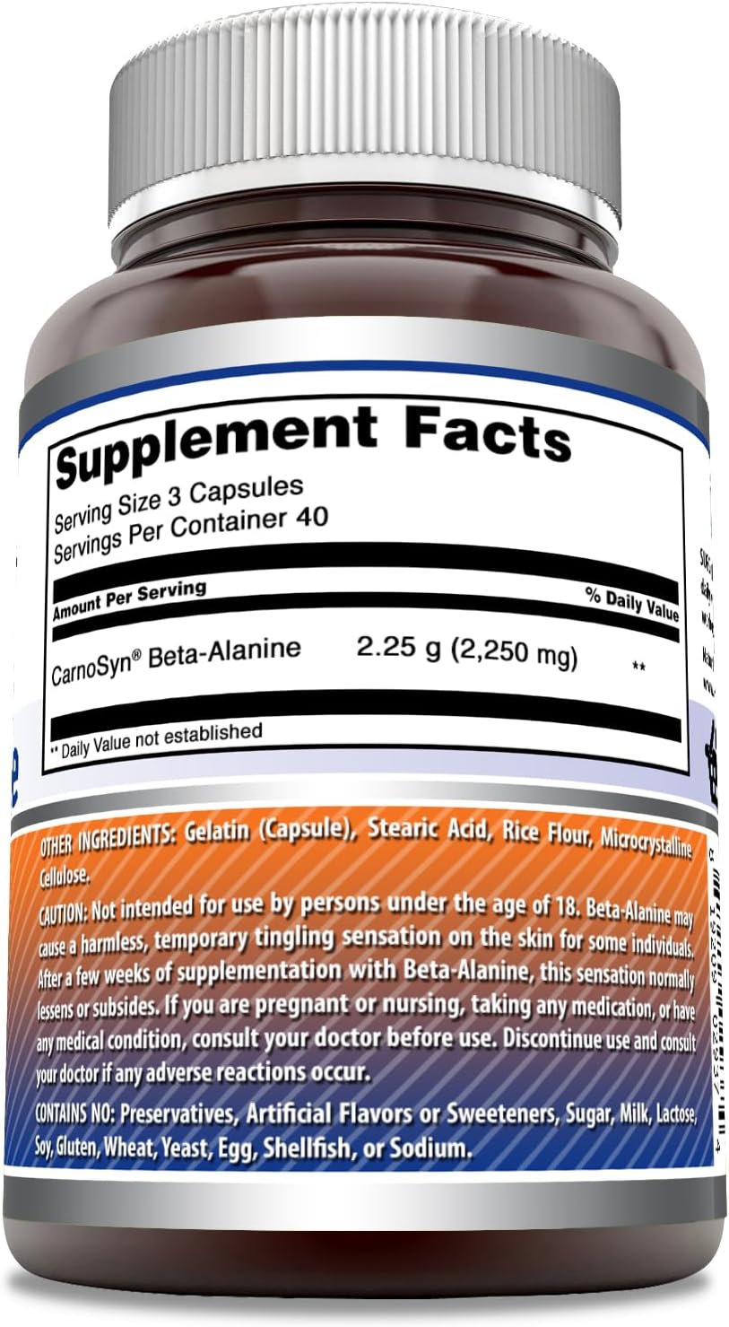 High-Quality Beta Alanine Supplement | 2250 Mg Per Serving | 120 Capsules | Non-GMO | Gluten-Free | Made in USA by Amazing Nutrition