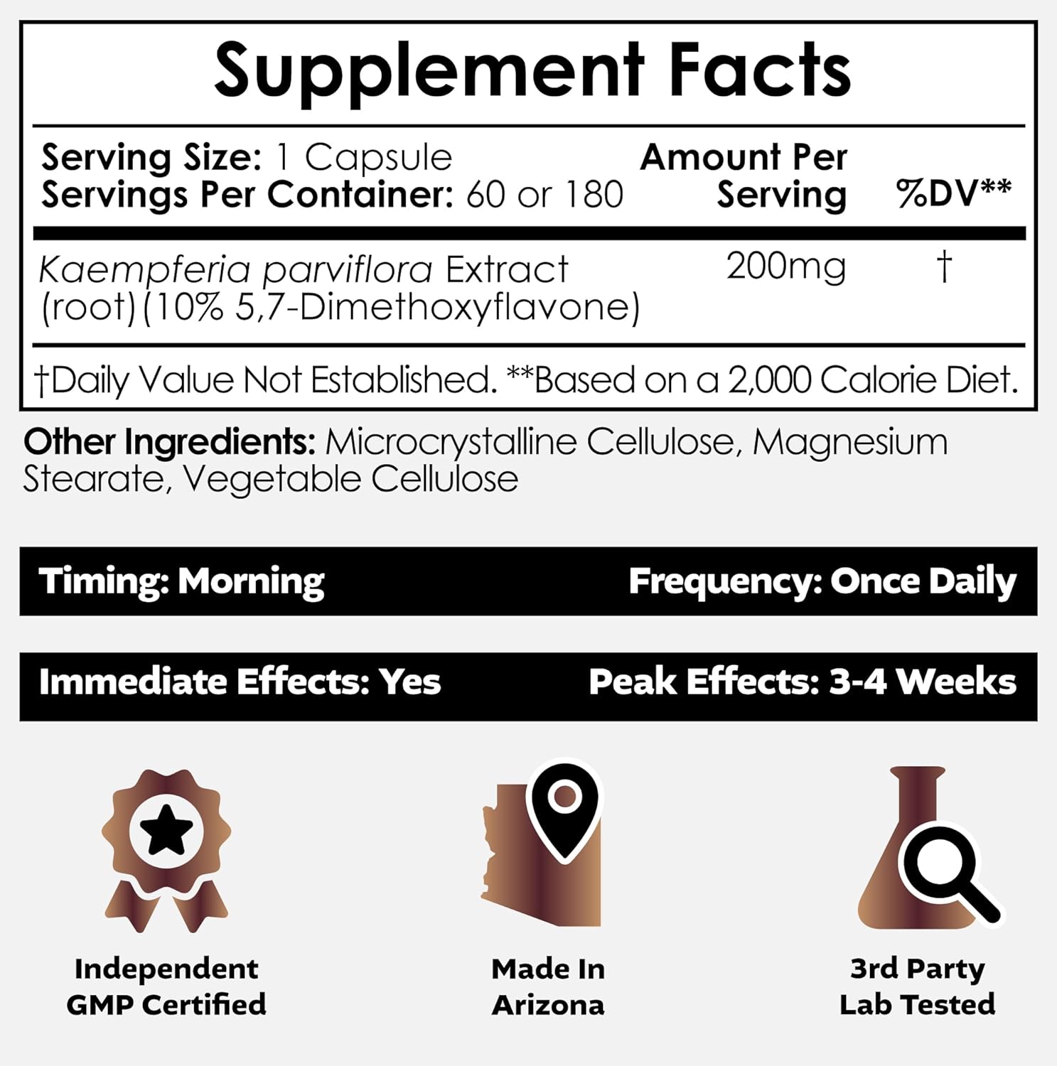 High-Quality Black Ginger Extract Capsules with 10% 5,7-Dimethoxyflavone | 180 Capsules by Nootropics Depot