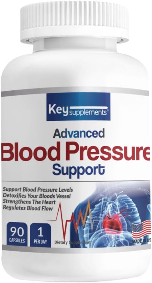High-Quality Blood Pressure Support Supplement with Niacin, Vitamin C, B6, B12, Garlic, Hibiscus, Olive Leaf - 90 Capsules