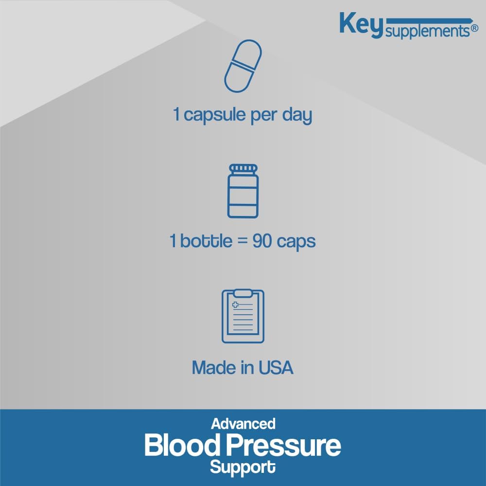 High-Quality Blood Pressure Support Supplement with Niacin, Vitamin C, B6, B12, Garlic, Hibiscus, Olive Leaf - 90 Capsules