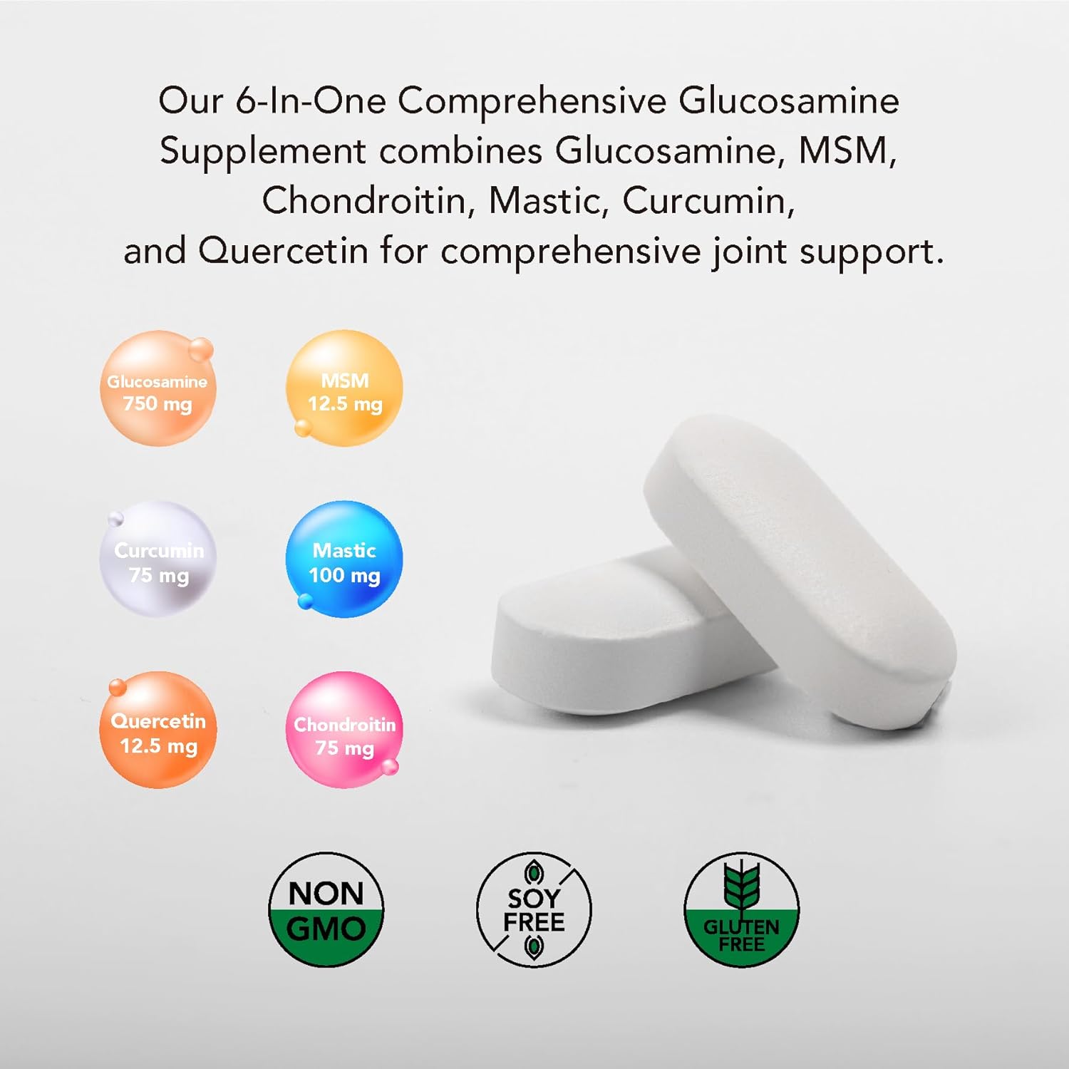 High-Quality Bone and Joint Health Supplement with Glucosamine, Chondroitin, MSM, Mastic, and Curcumin - 750mg - 180 Capsules - Non-GMO, Gluten Free - 6 Month Supply