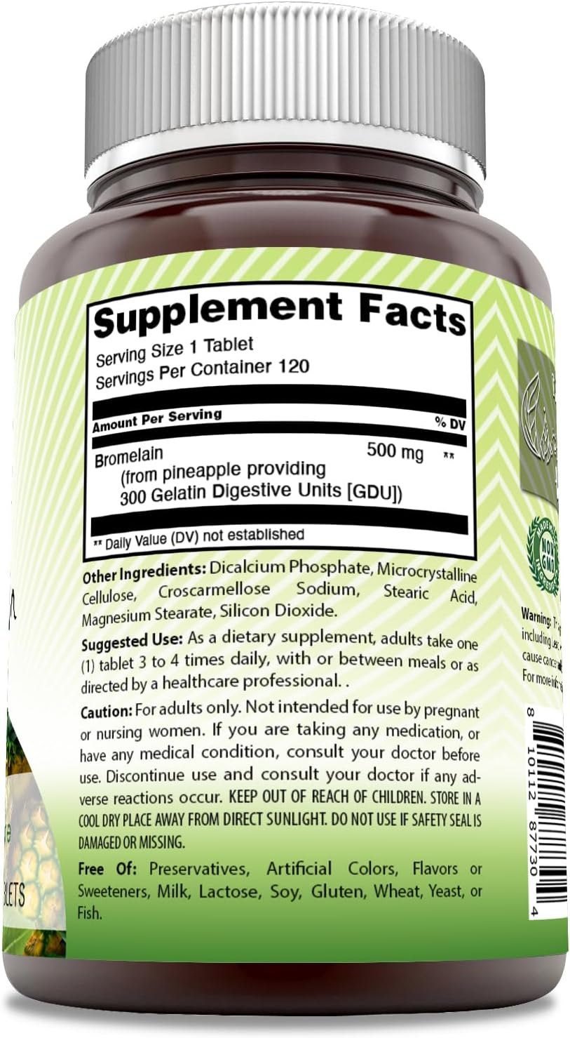 High-Quality Bromelain 500mg Supplement from India | 120 Tablets | Non-GMO & Gluten-Free | Made in the USA