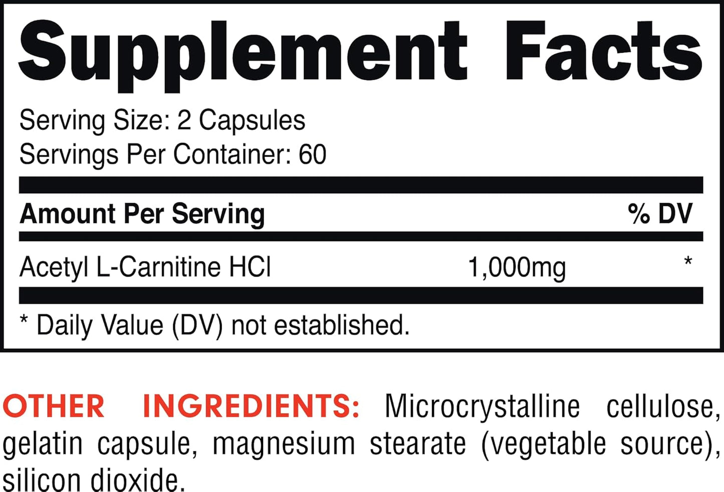 High-Quality Bucked Up Acetyl L-Carnitine Capsules - 1000mg Per Serving for Brain Function - 60 Servings, 120 Capsules