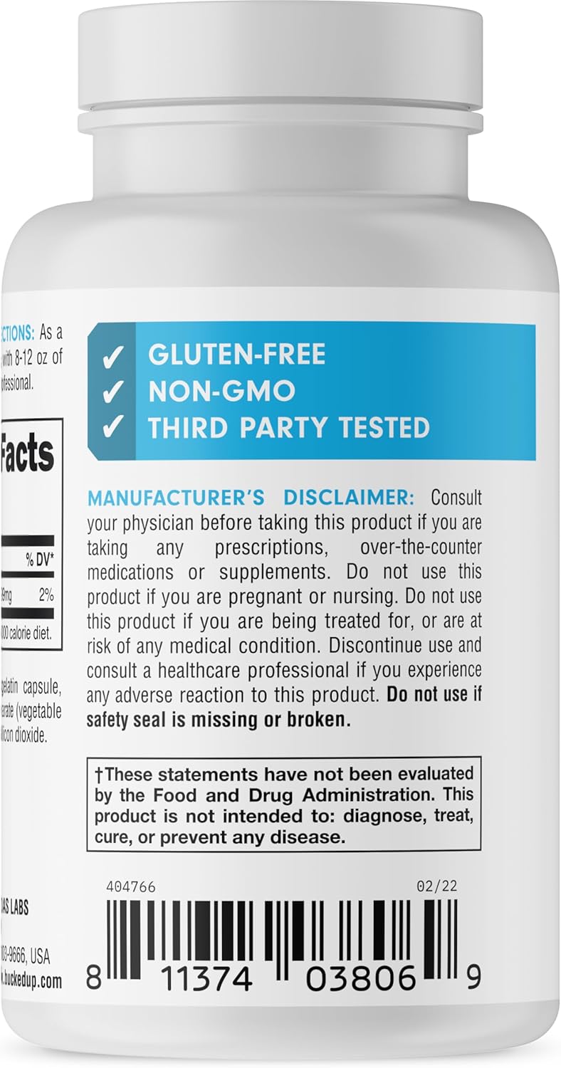 High-Quality Bucked Up Essentials Potassium Citrate Supplement - 99mg Per Serving (180 Capsules)