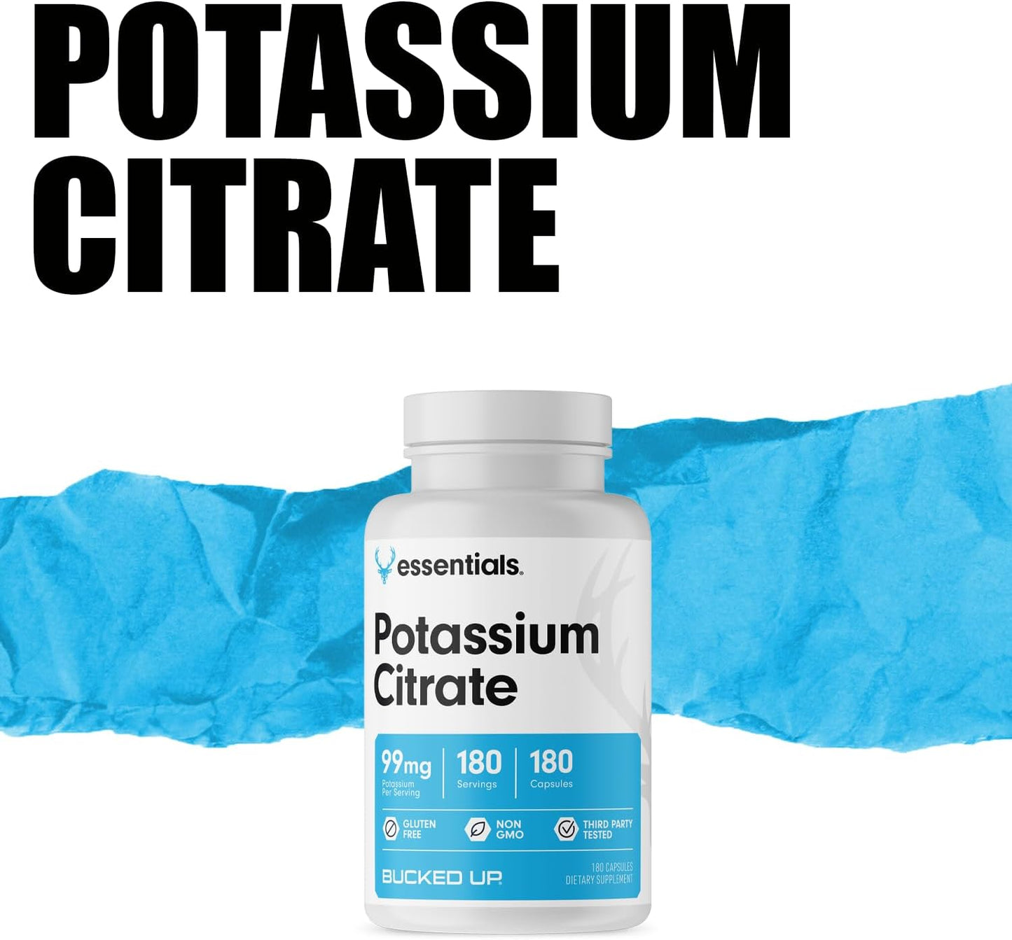 High-Quality Bucked Up Essentials Potassium Citrate Supplement - 99mg Per Serving (180 Capsules)