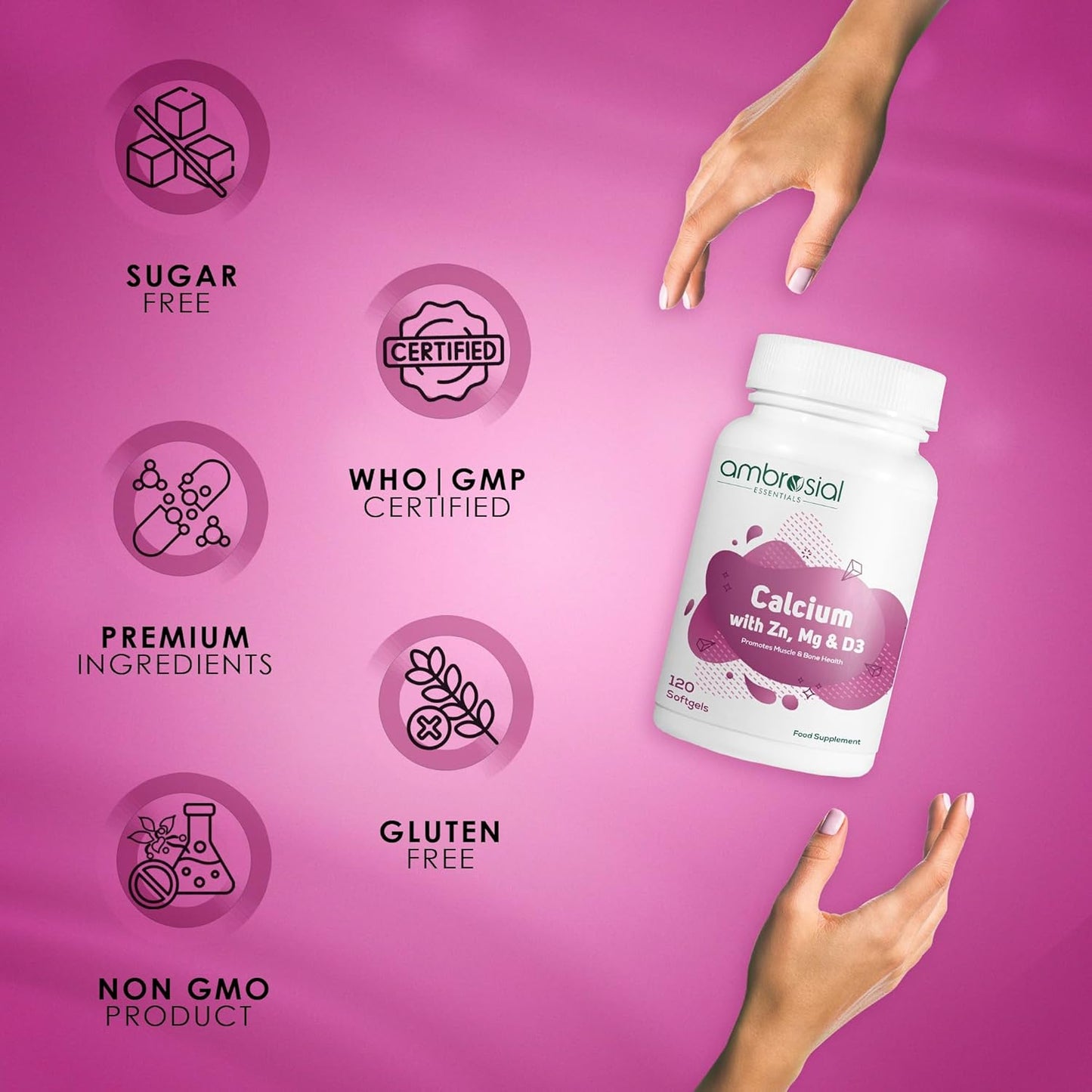 High-Quality Calcium Magnesium Zinc Supplement with Vitamin D3 - 120 Softgels Pack