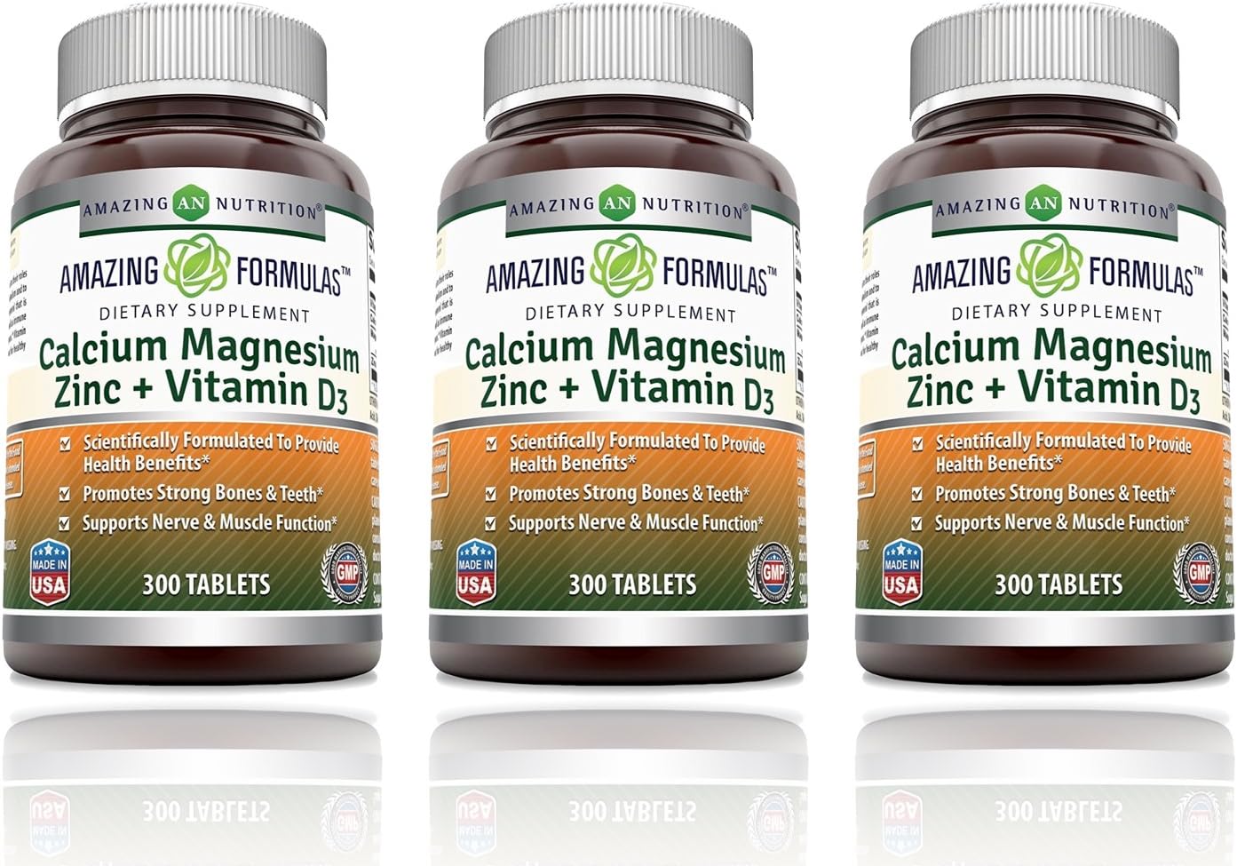 High-Quality Calcium Magnesium Zinc with Vitamin D3 Supplement | Non-GMO | Gluten Free | Made in USA (900 Count | 3 Pack)