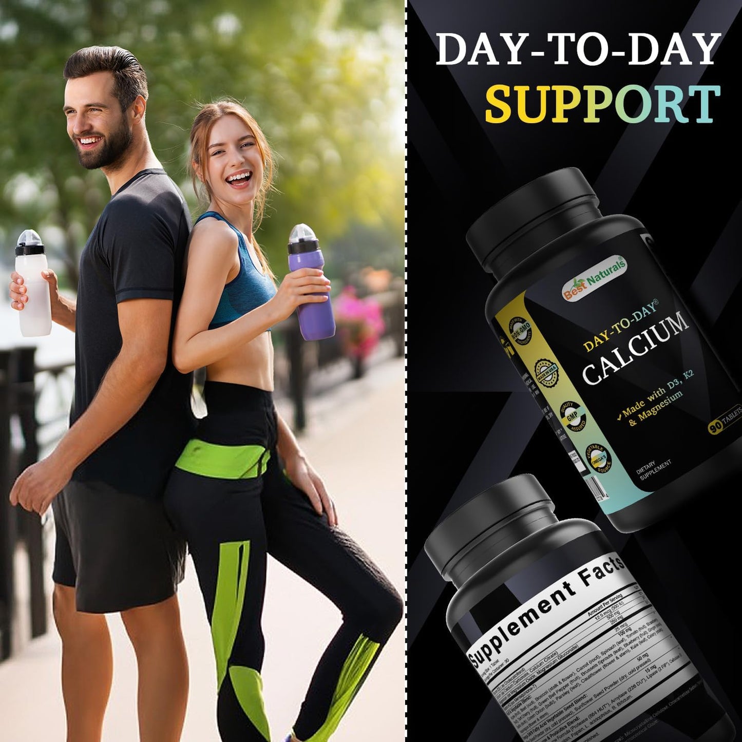 High Quality Calcium Supplement with Vitamin D3, K2, Magnesium - 90 Tablets with Digestive Enzymes, Probiotics, and Omega Blend for Optimal Absorption