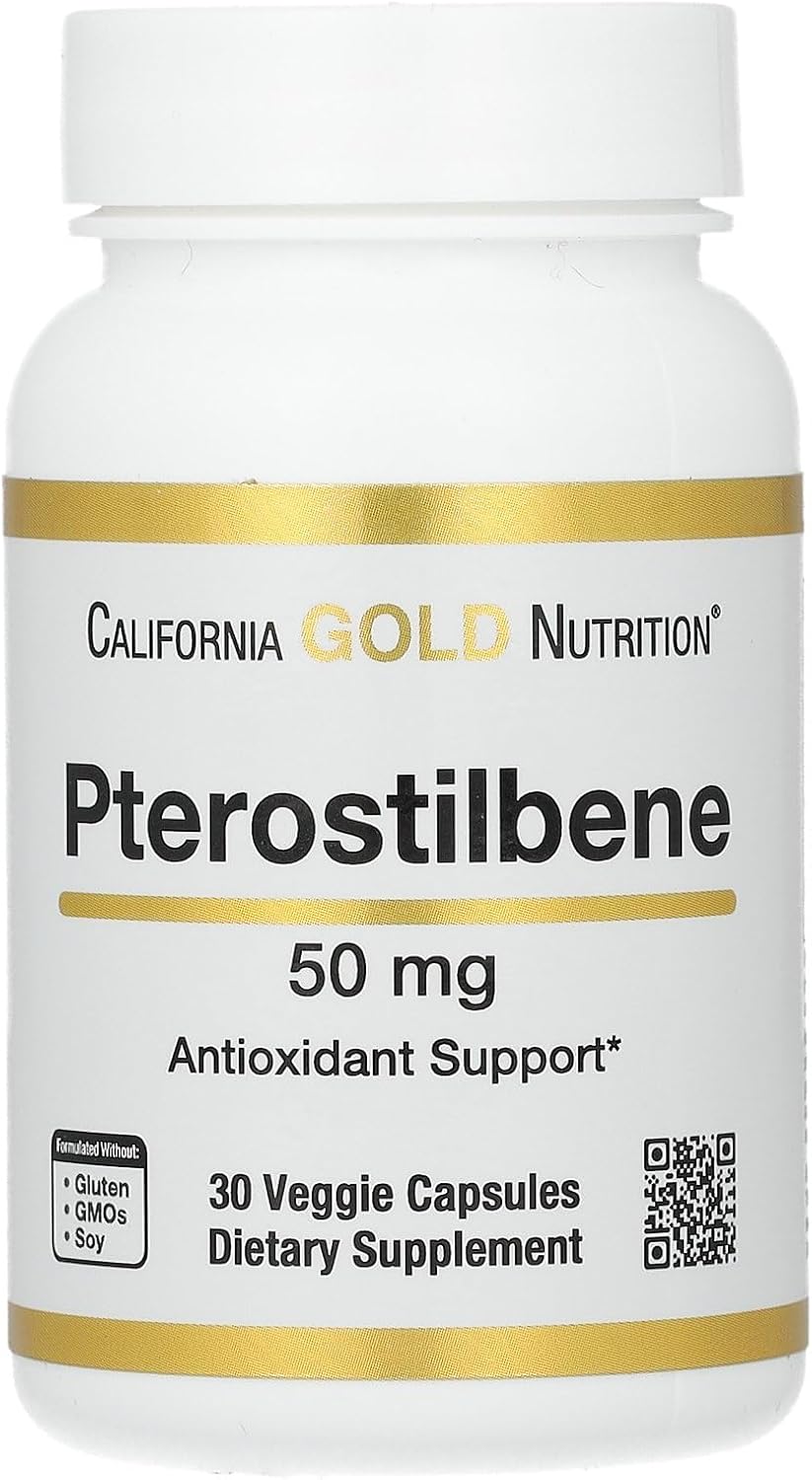 High-Quality California Gold Nutrition Pterostilbene Supplement - 50mg, 30 Vegetable Capsules