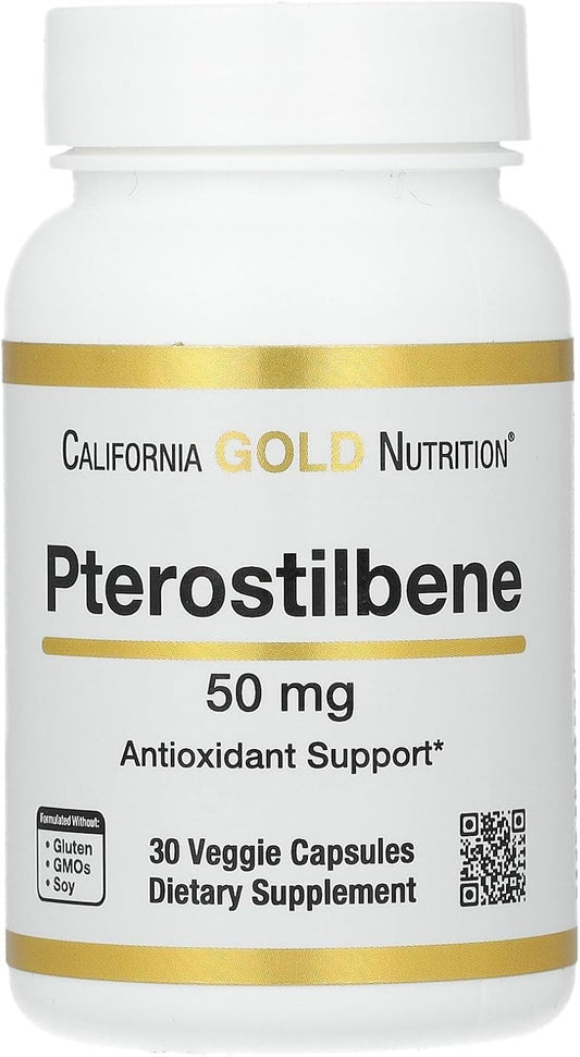 High-Quality California Gold Nutrition Pterostilbene Supplement - 50mg, 30 Vegetable Capsules