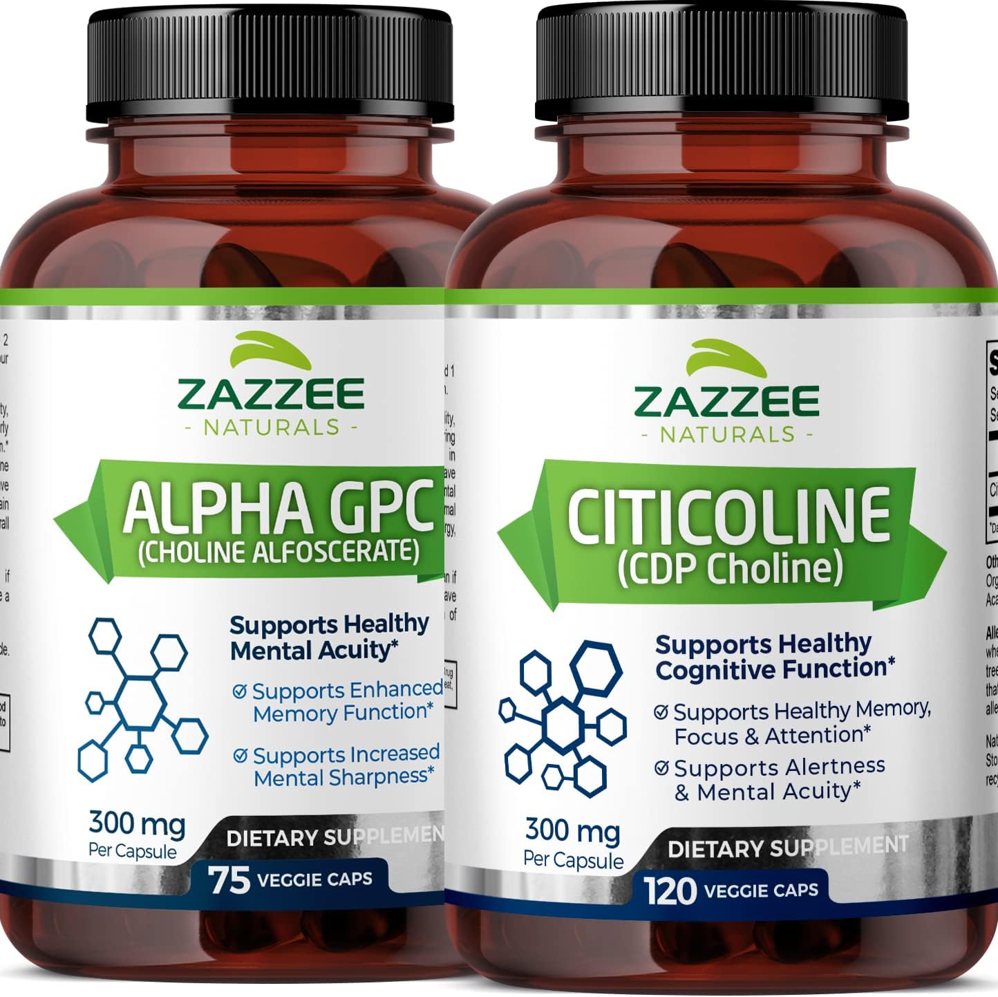 High-Quality Citicoline and Alpha GPC Choline Capsules by Zazzee - Cognitive Support Supplement for Focus and Memory Boost